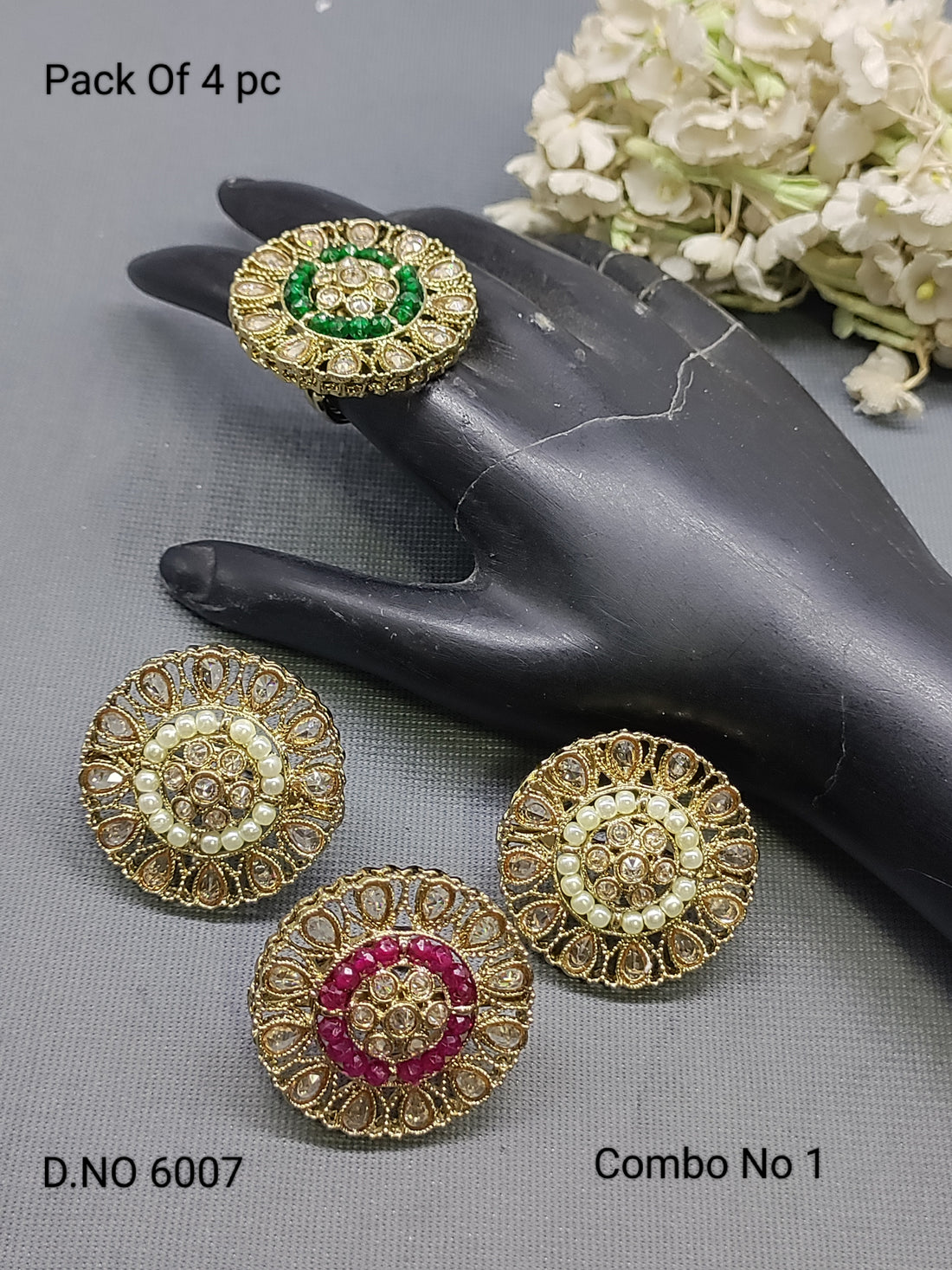 Polki Mehandi Finger Ring Combo Sku 6007 rchiecreation