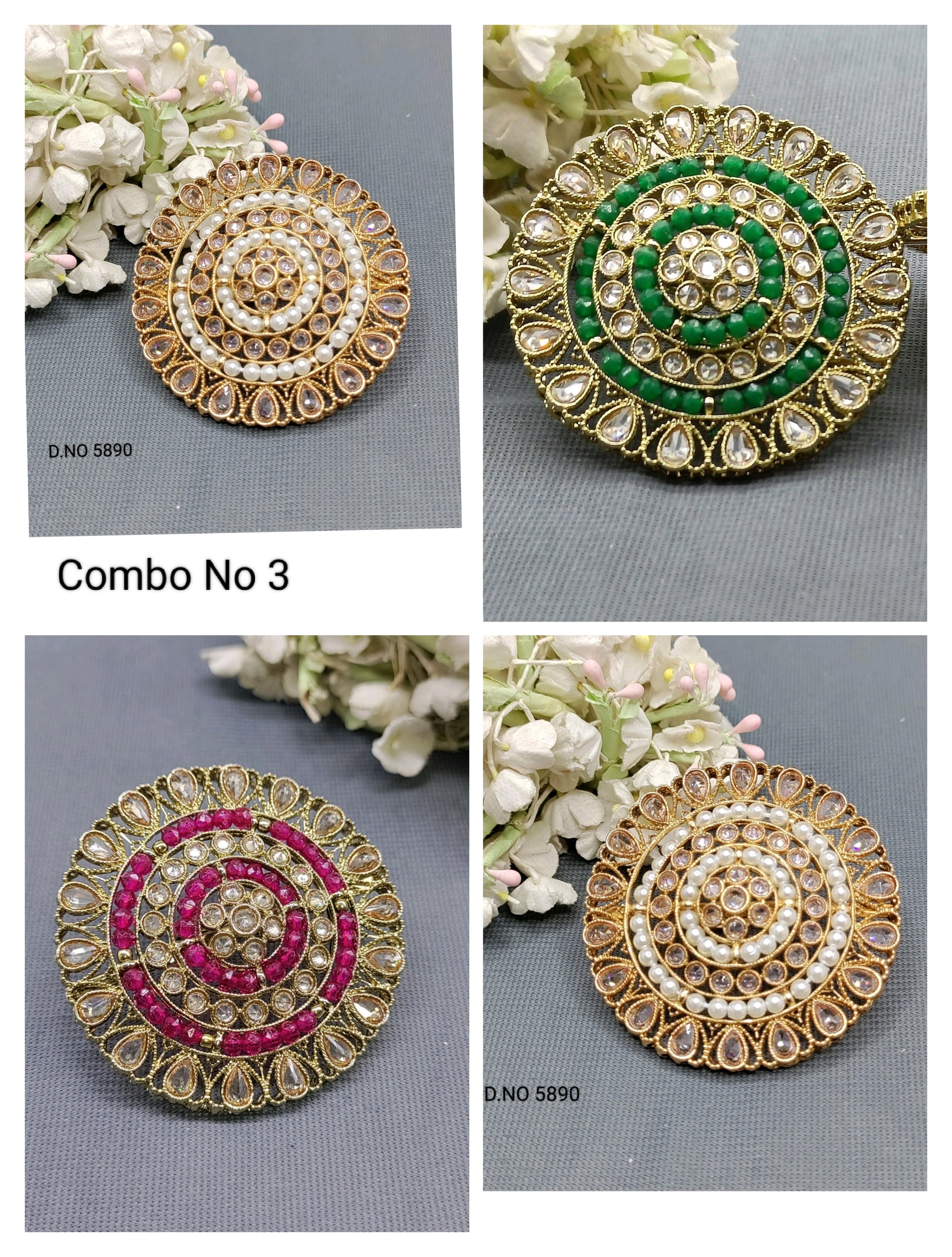 Polki Mehandi Finger Ring Combo Sku 5890 rchiecreation