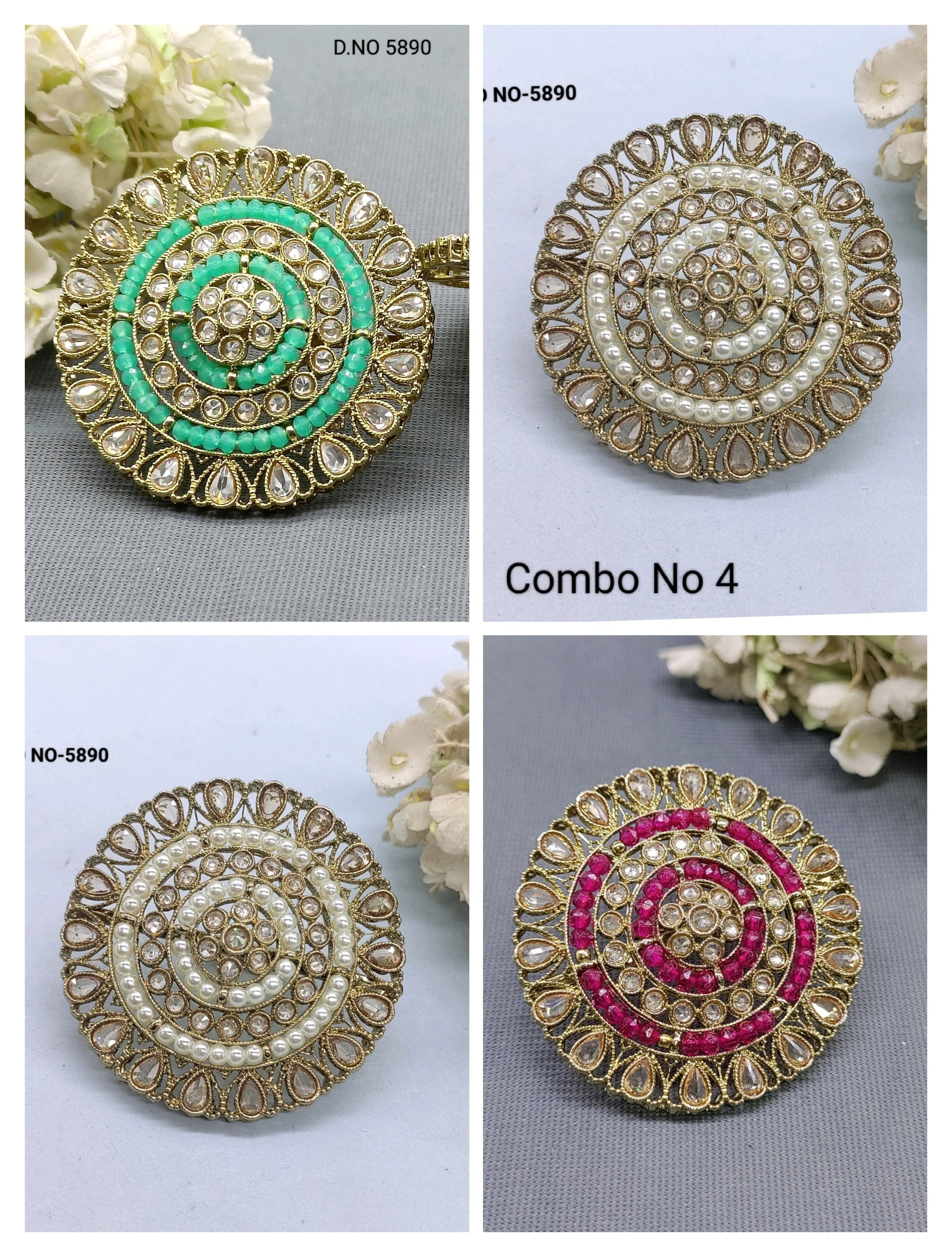 Polki Mehandi Finger Ring Combo Sku 5890 rchiecreation