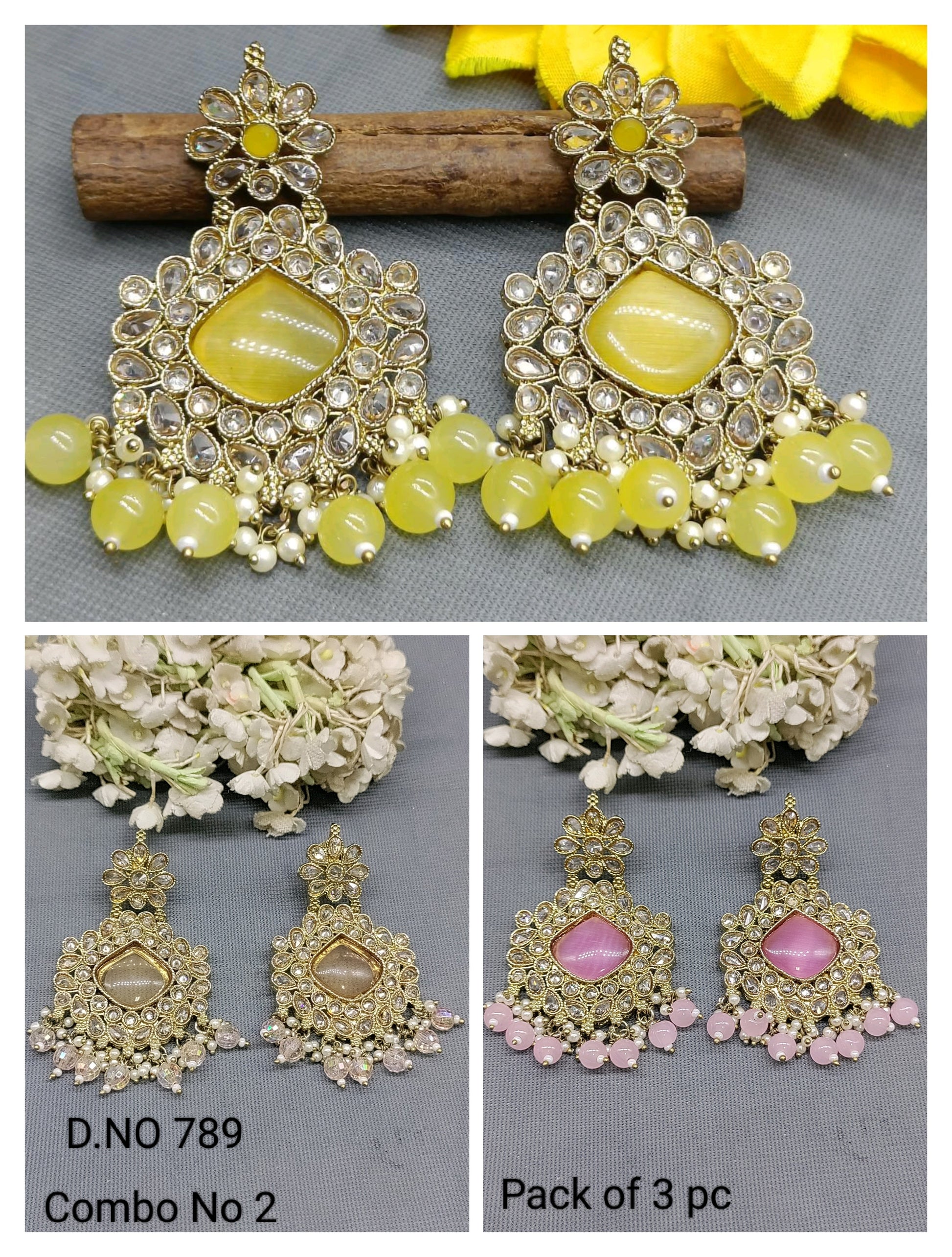 Polki Mehandi Earring Combo Sku 789 rchiecreation