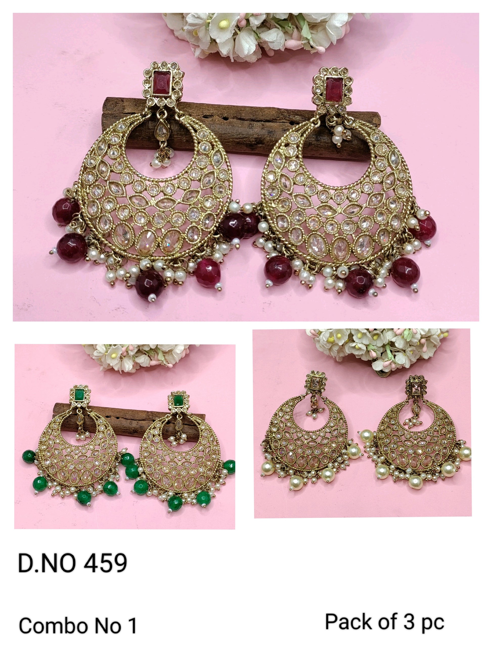 Polki Mehandi Earring Combo Sku 459 rchiecreation