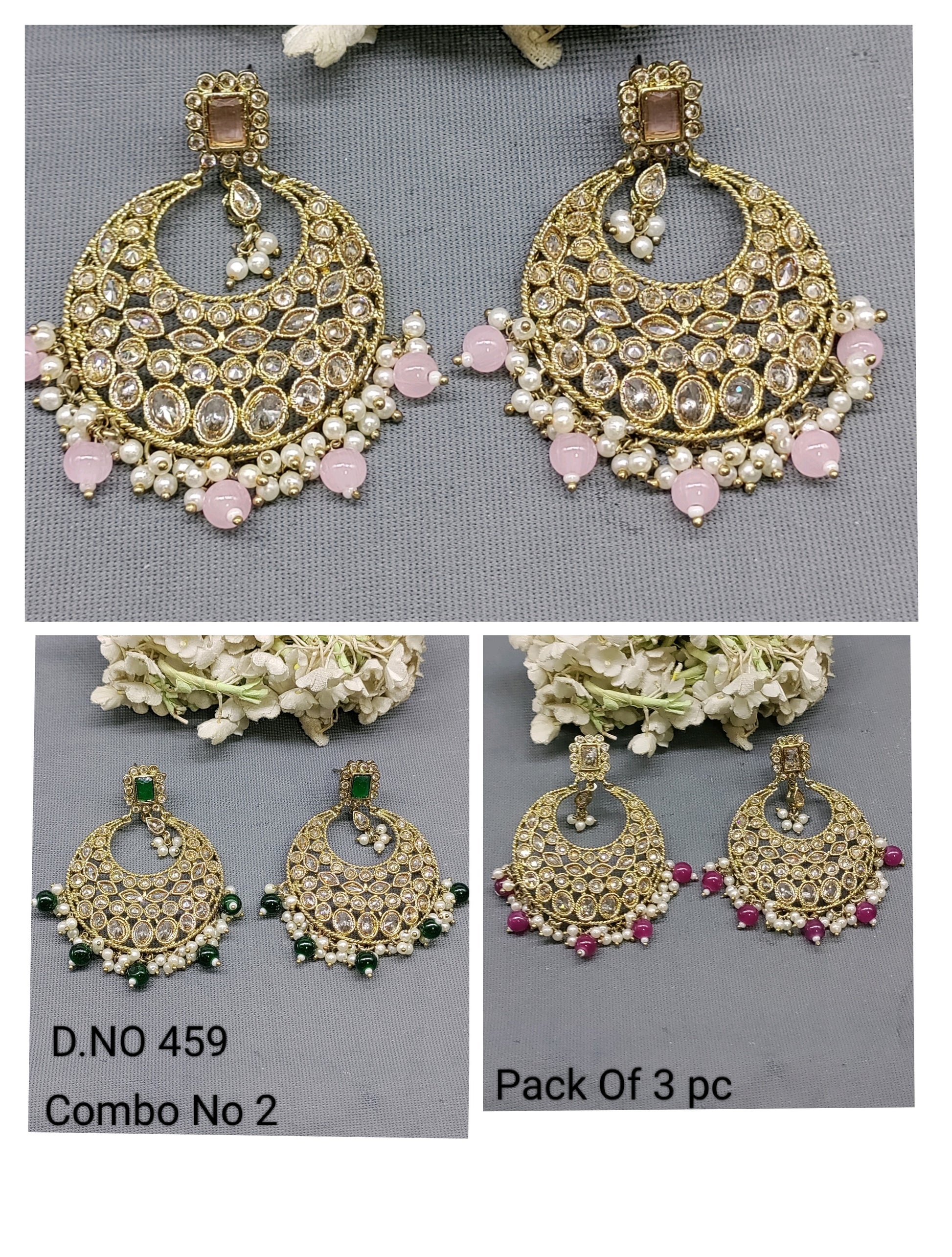 Polki Mehandi Earring Combo Sku 459 rchiecreation
