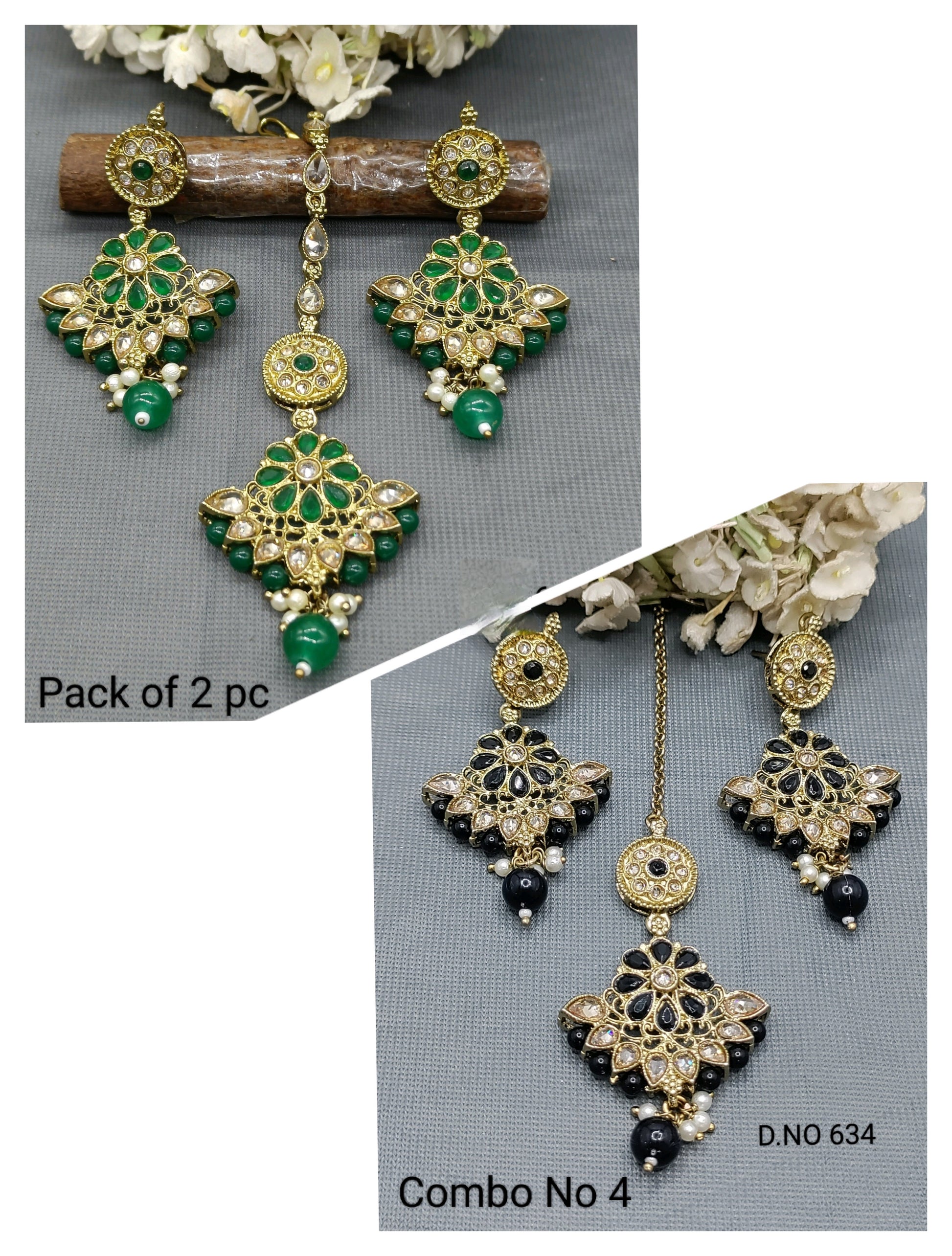 Polki Mehandi Earring & Tica Combo Sku 634 rchiecreation