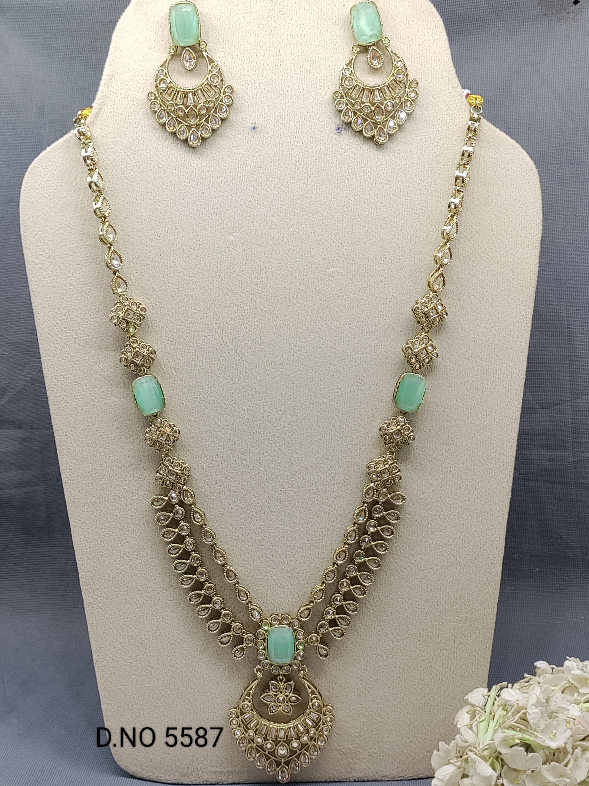 Polki Long Necklace Mehndi Set Sku-5587 rchiecreation