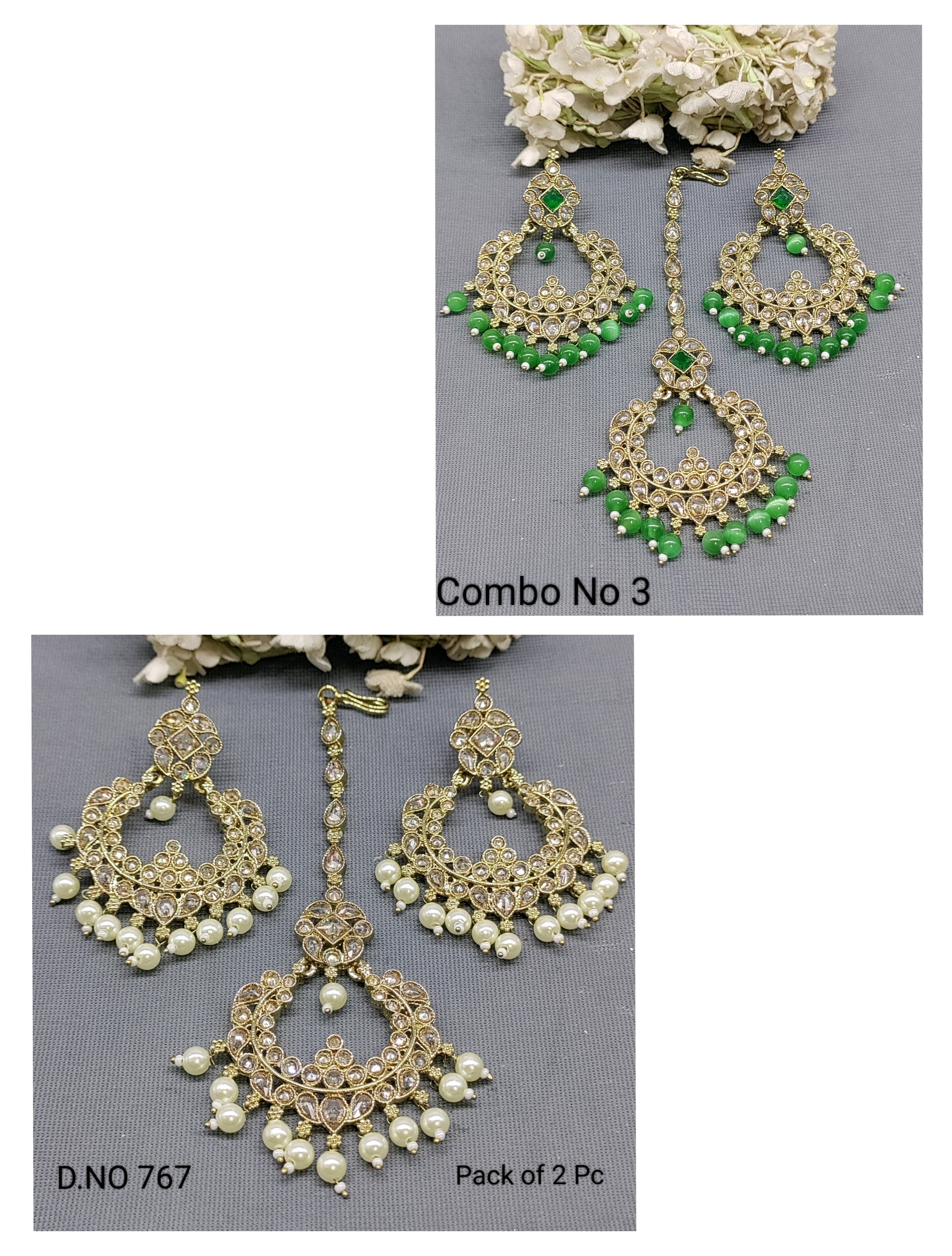 Polki Mehandi Earring & Tica Combo Sku 767 rchiecreation