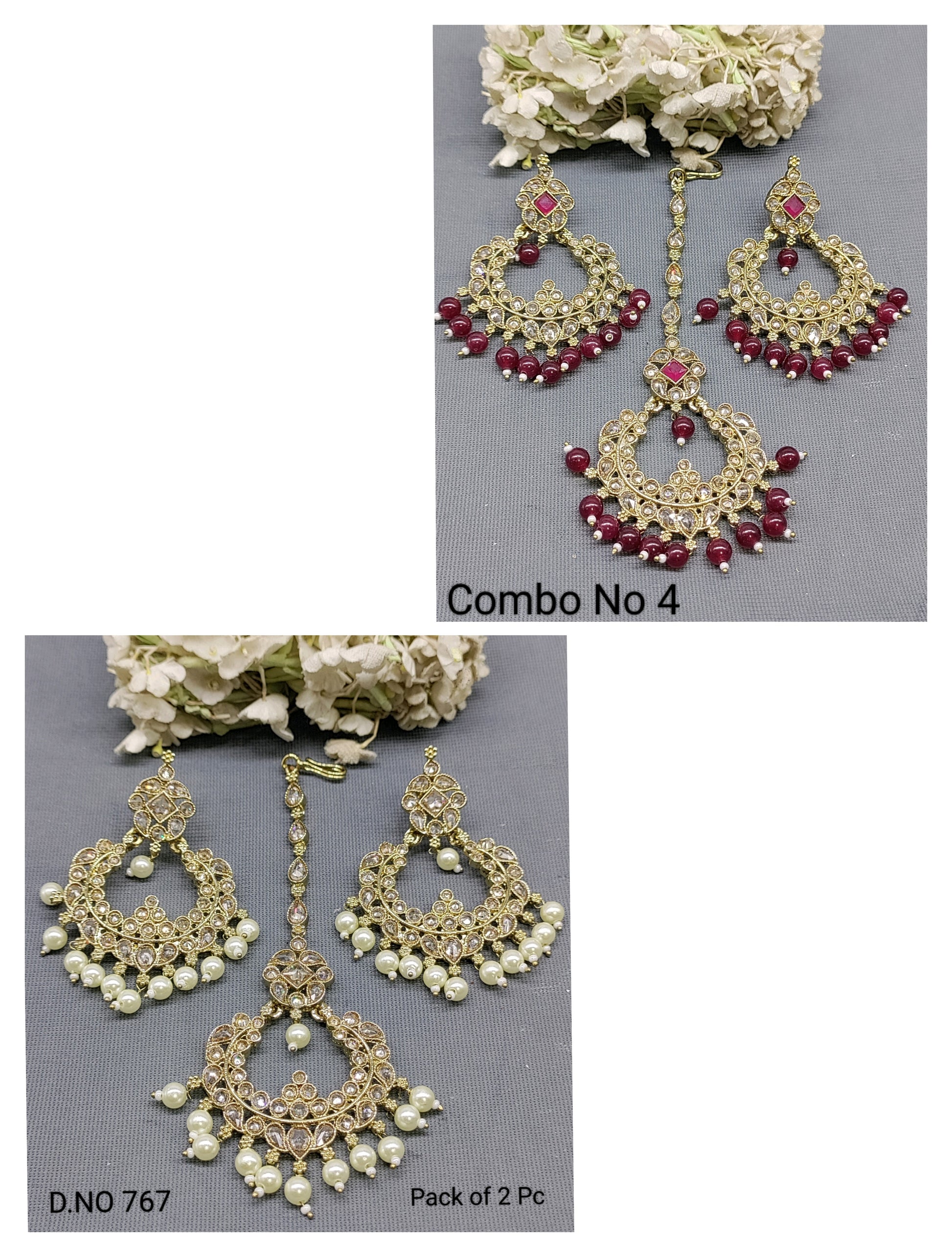 Polki Mehandi Earring & Tica Combo Sku 767 rchiecreation