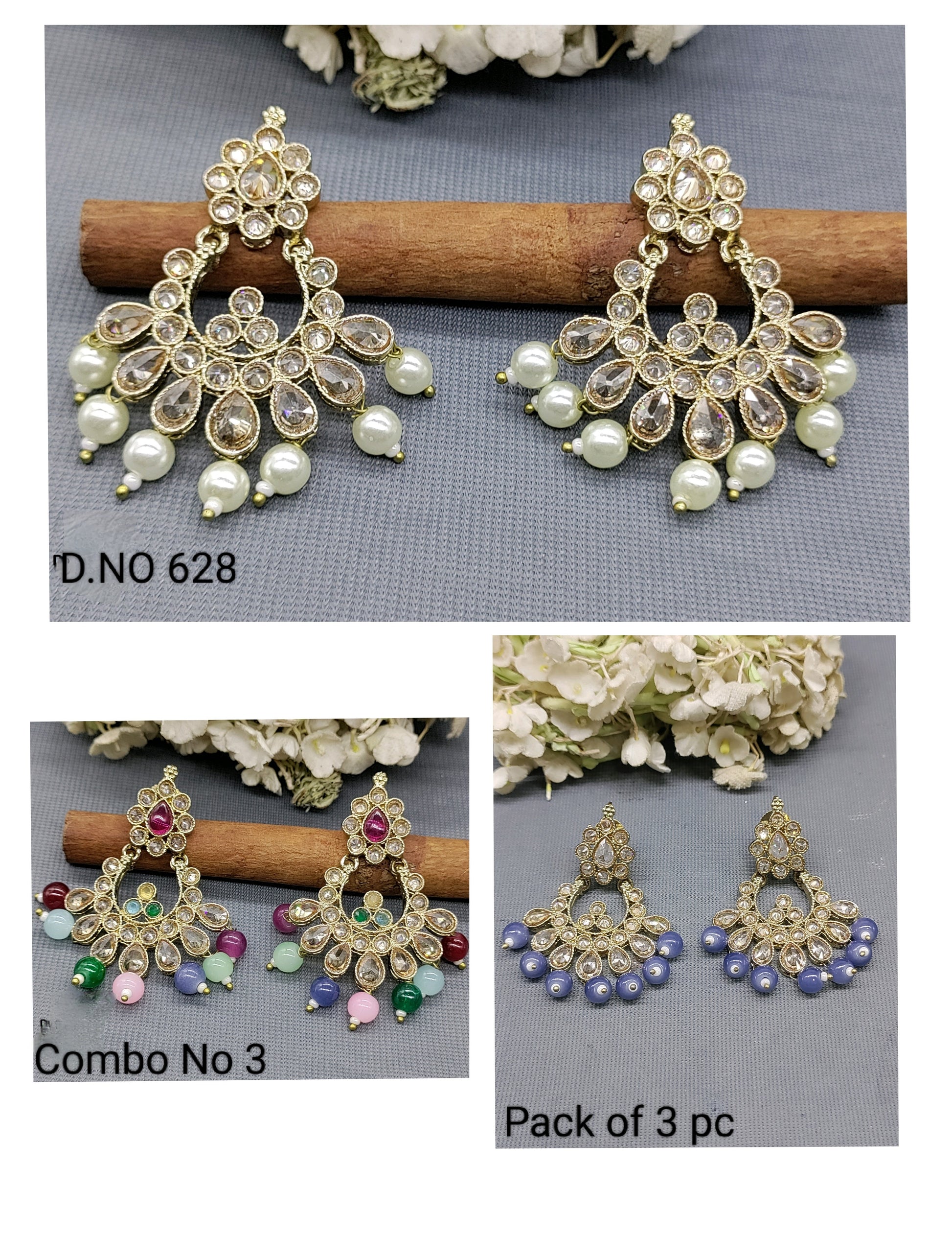 Polki Mehandi Earring Combo Sku 628 rchiecreation