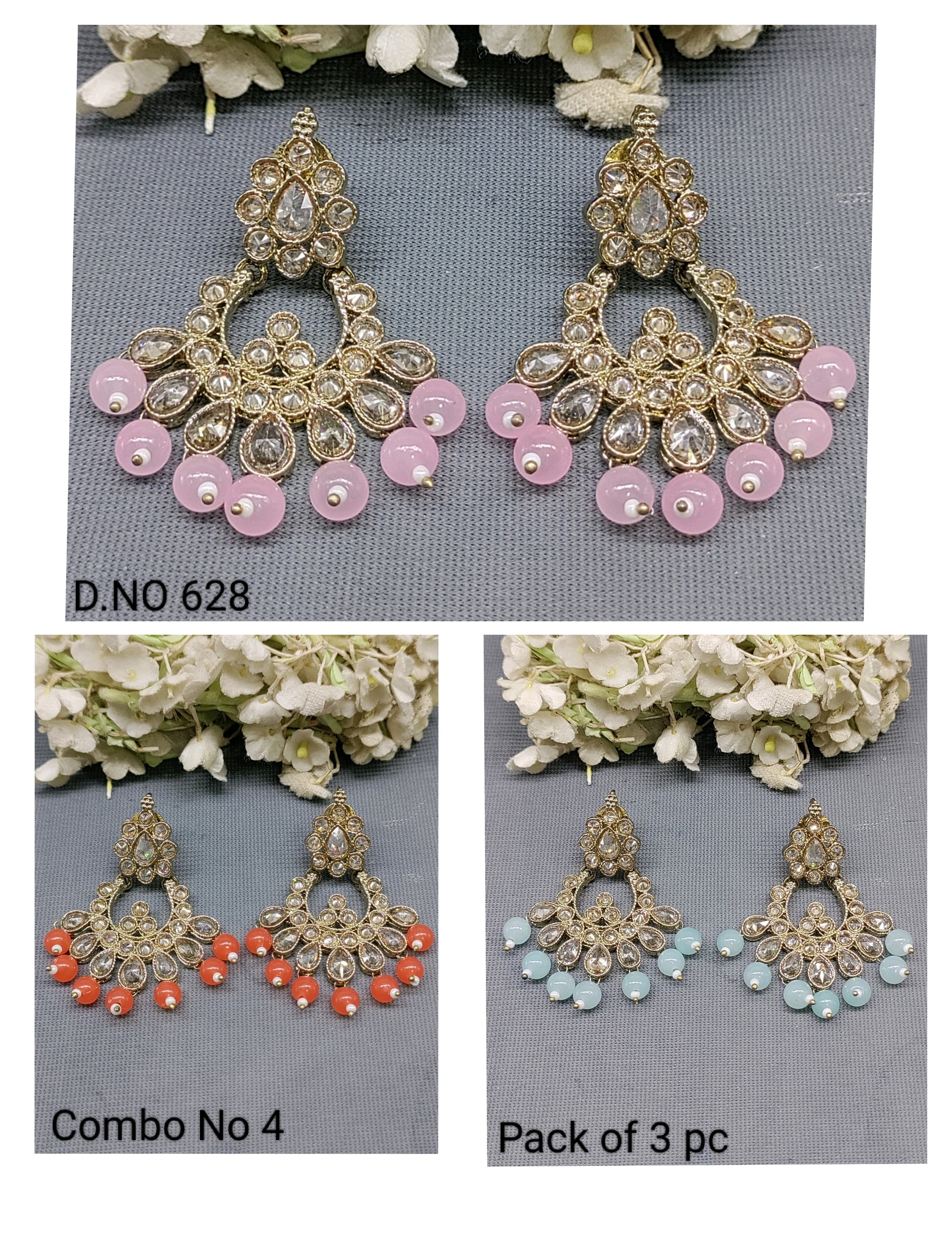 Polki Mehandi Earring Combo Sku 628 rchiecreation