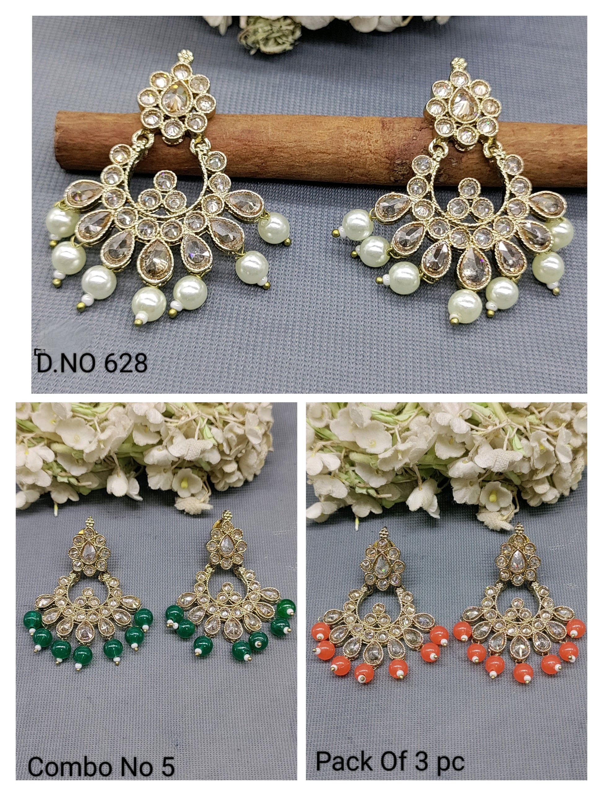 Polki Mehandi Earring Combo Sku 628 rchiecreation