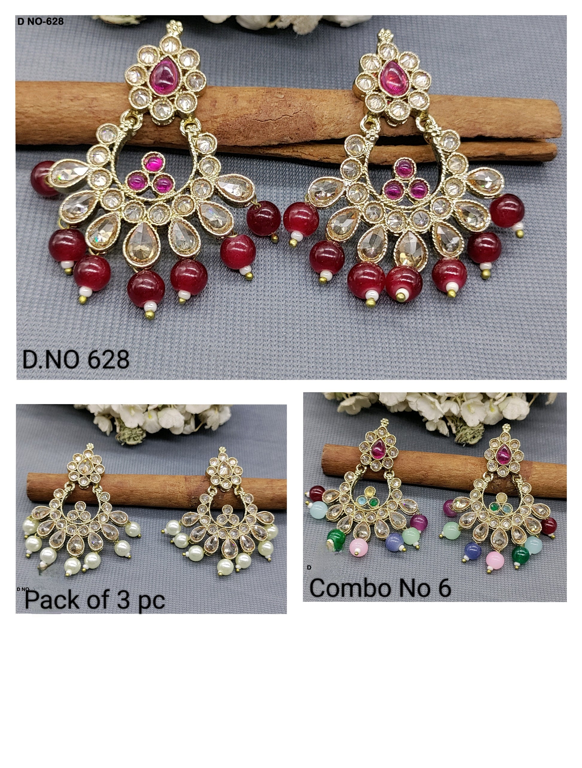 Polki Mehandi Earring Combo Sku 628 rchiecreation