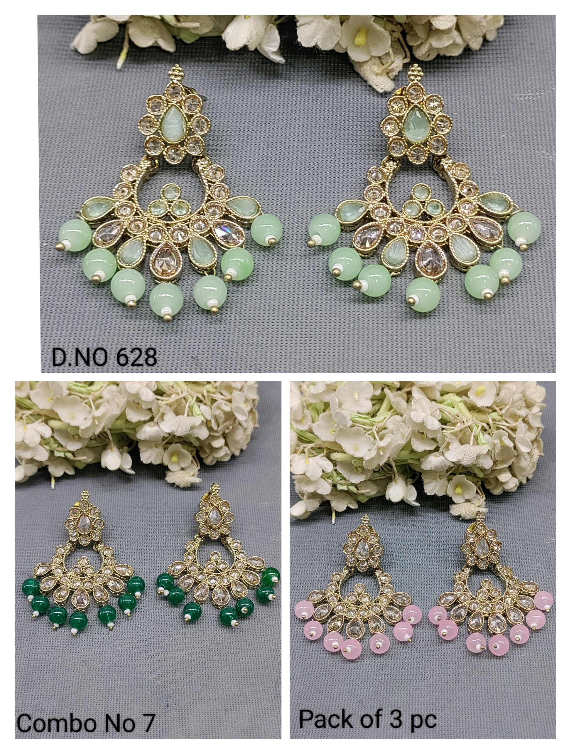Polki Mehandi Earring Combo Sku 628 rchiecreation
