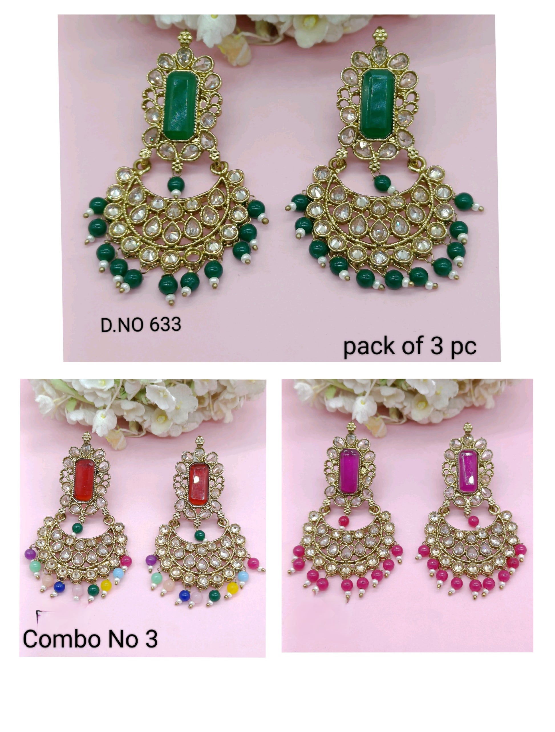Polki Mehandi Earring Combo Sku 633 rchiecreation