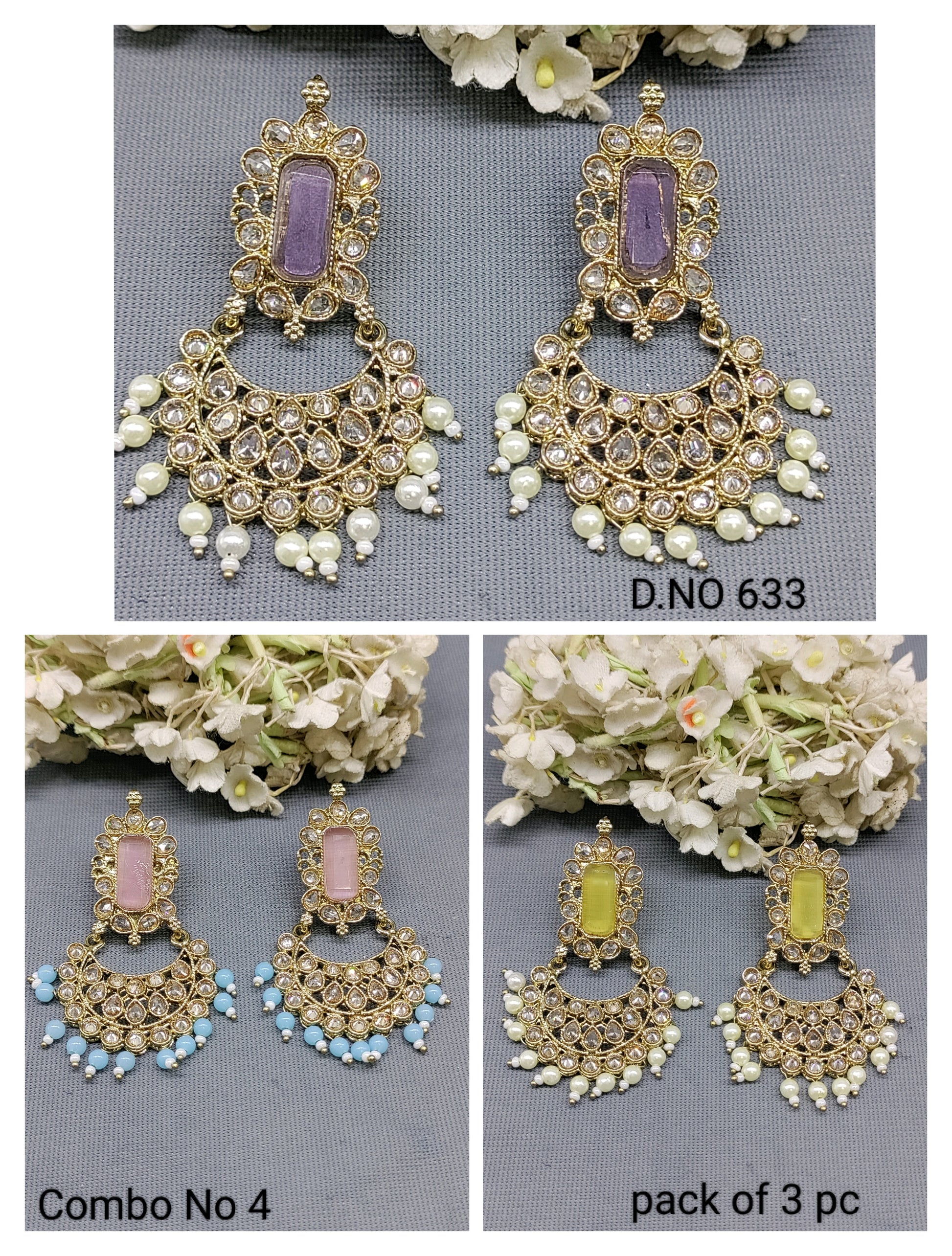 Polki Mehandi Earring Combo Sku 633 rchiecreation