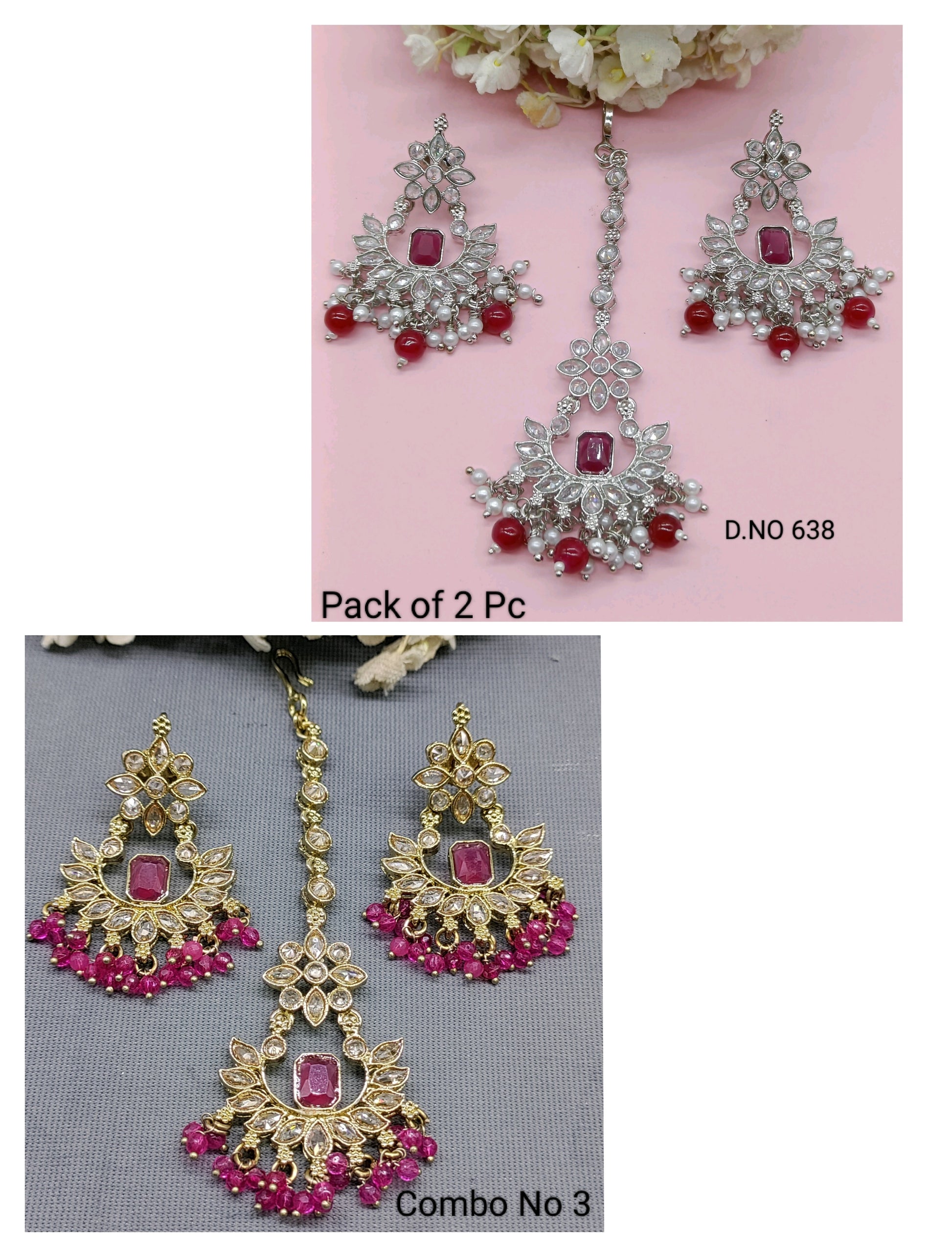 Polki Earring & Tica Combo Sku 638 rchiecreation