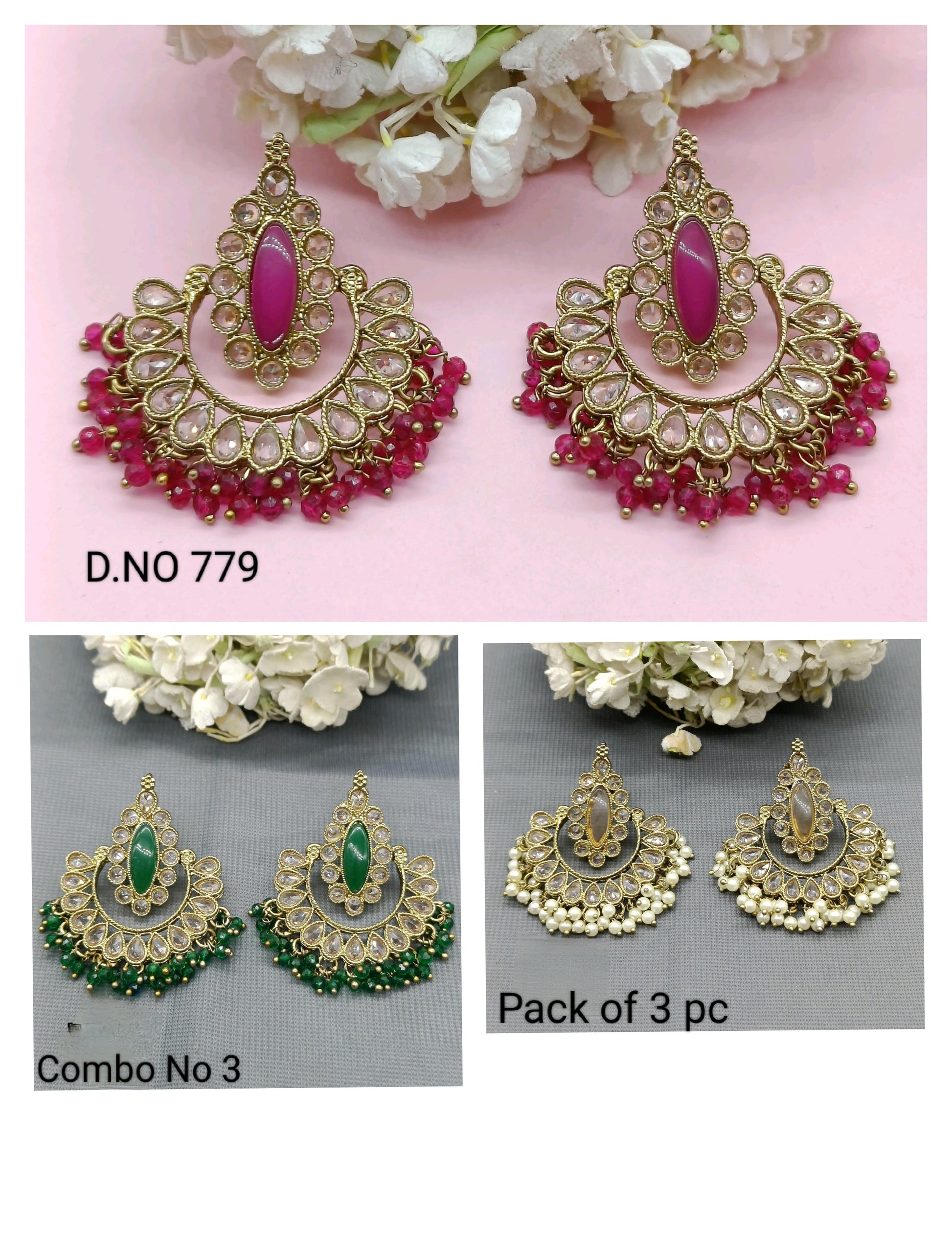Polki Mehandi Earring Combo Sku 779 rchiecreation