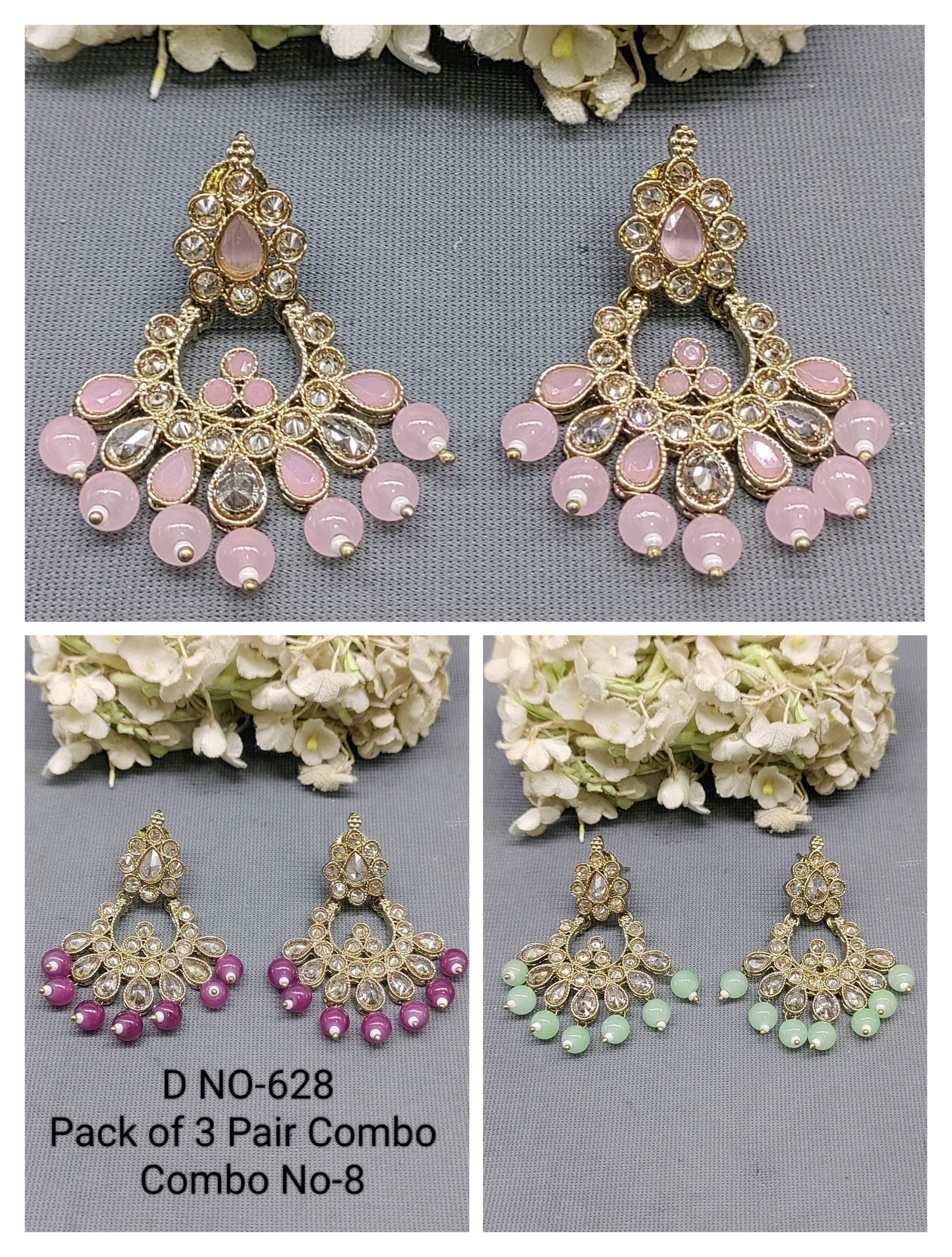 Polki Mehandi Earring Combo Sku 628 rchiecreation