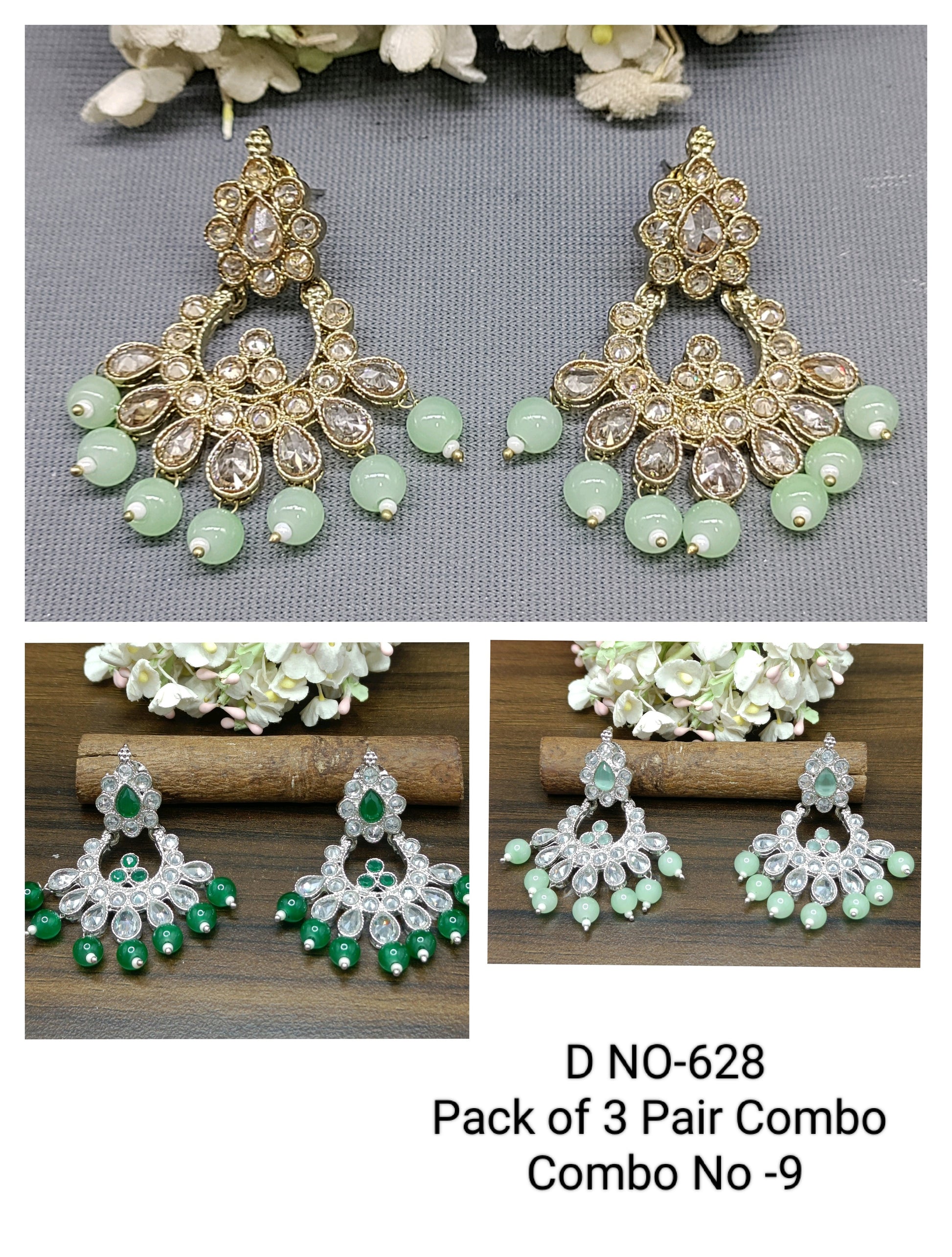 Polki Mehandi Earring Combo Sku 628 rchiecreation