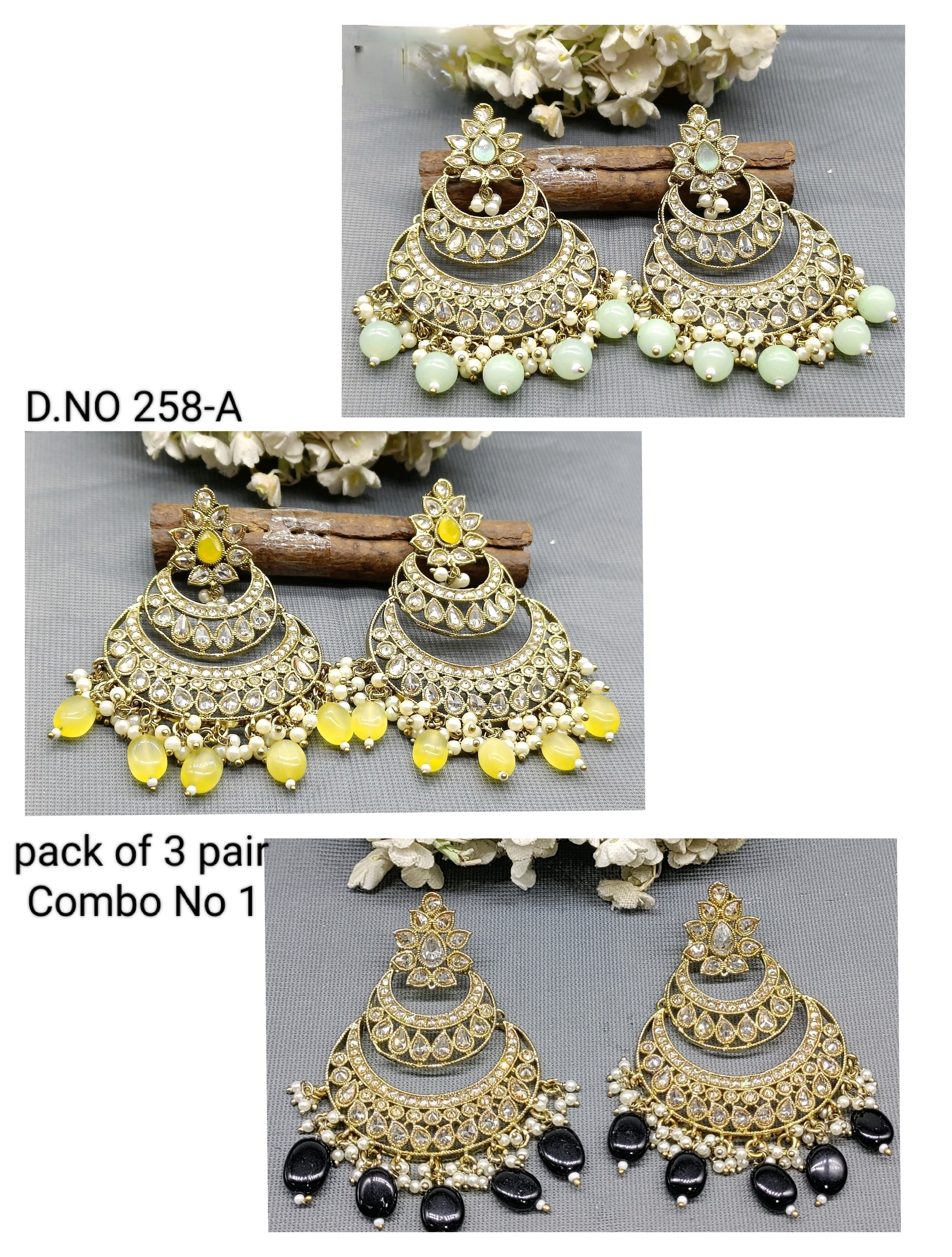 Polki Mehandi Combo Earrings Sku 258-A rchiecreation