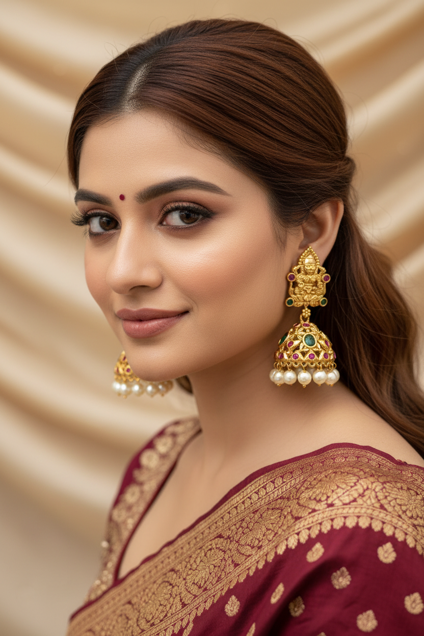 Cz Ad Antique Golden Jhumki Earrings Sku AE 050 SG rchiecreation