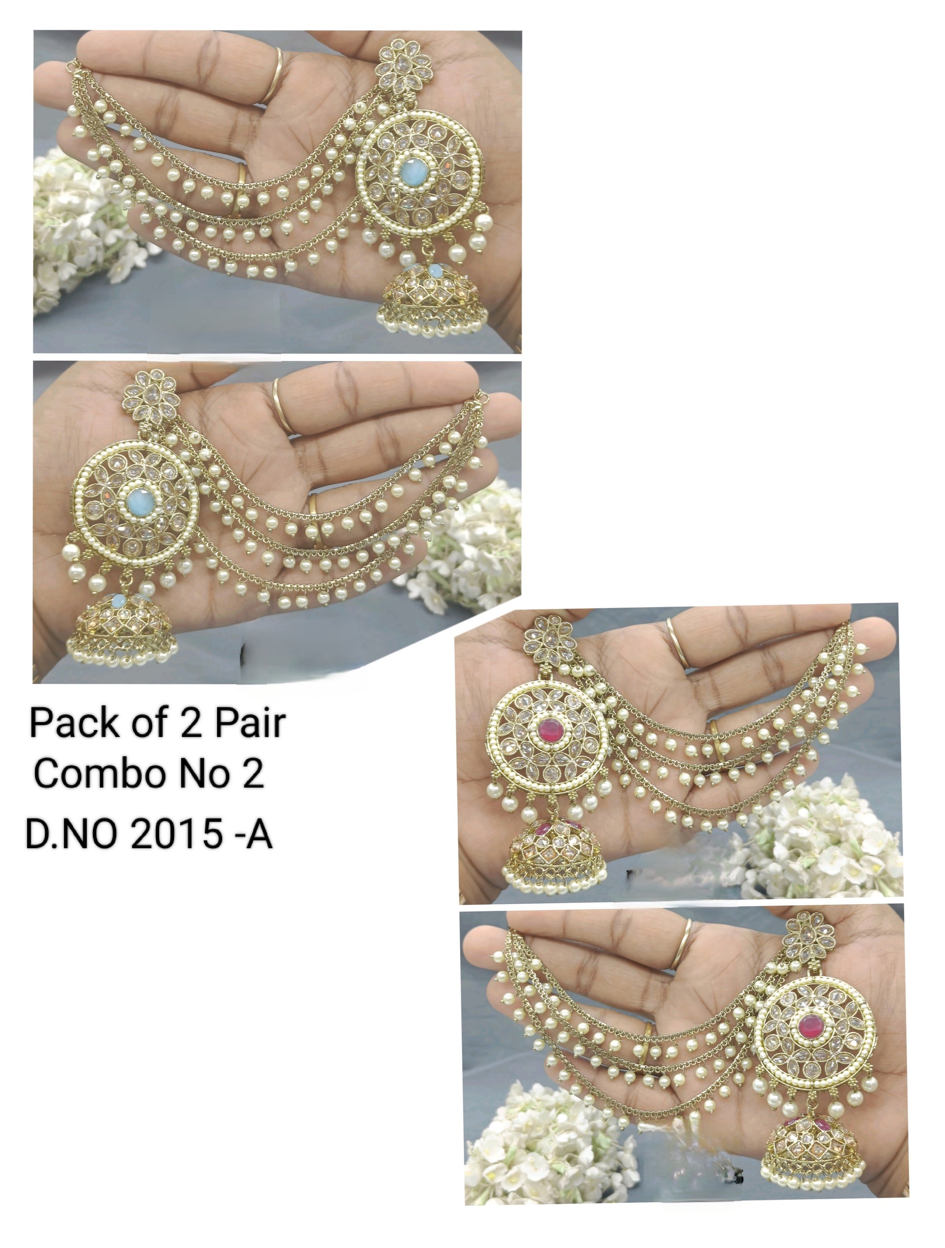 Polki Mehandi Bahubali Combo Earrings Sku 2015 rchiecreation
