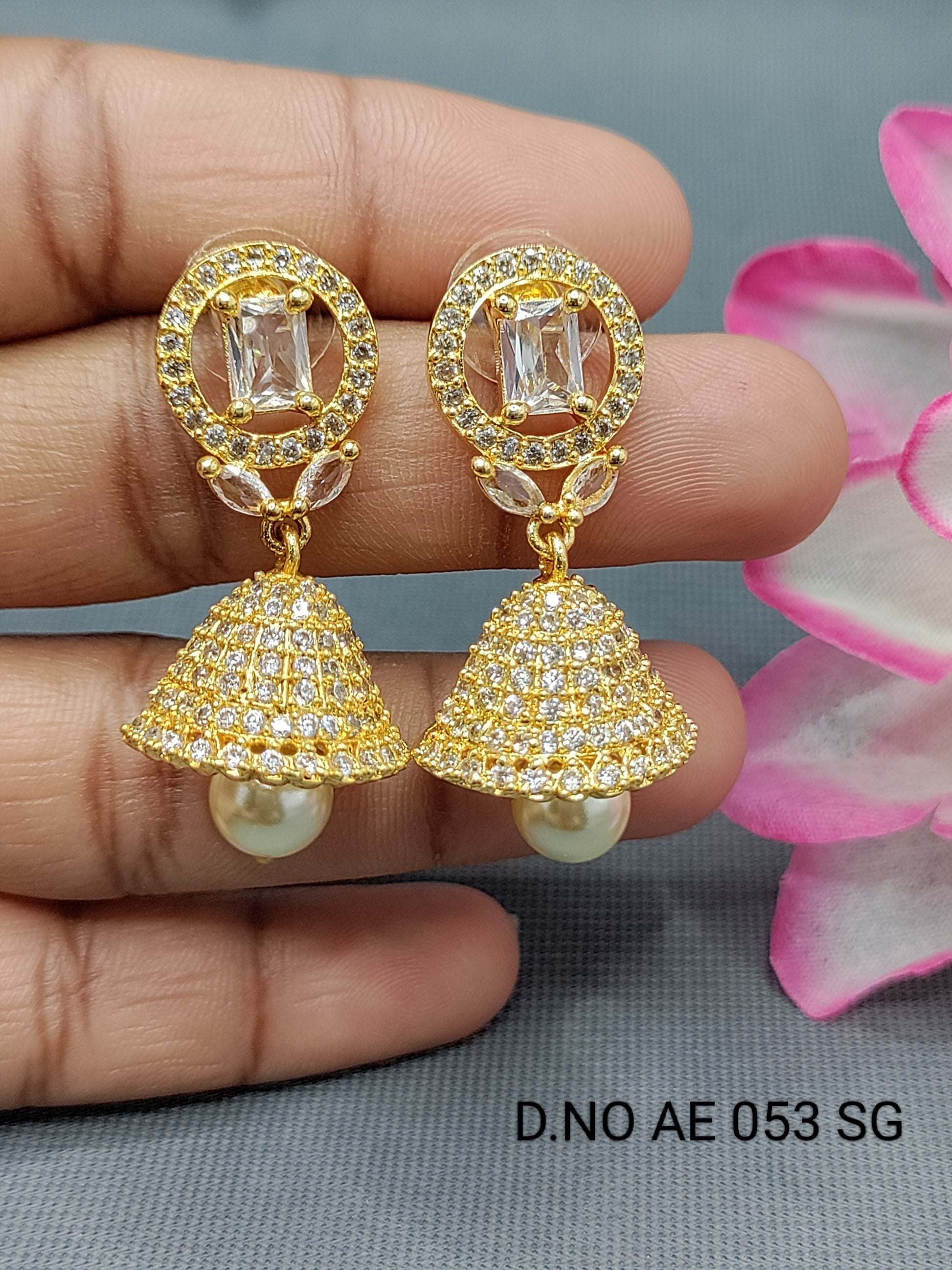 Cz Ad Golden Jhumki Earring Sku AE 053 SG rchiecreation