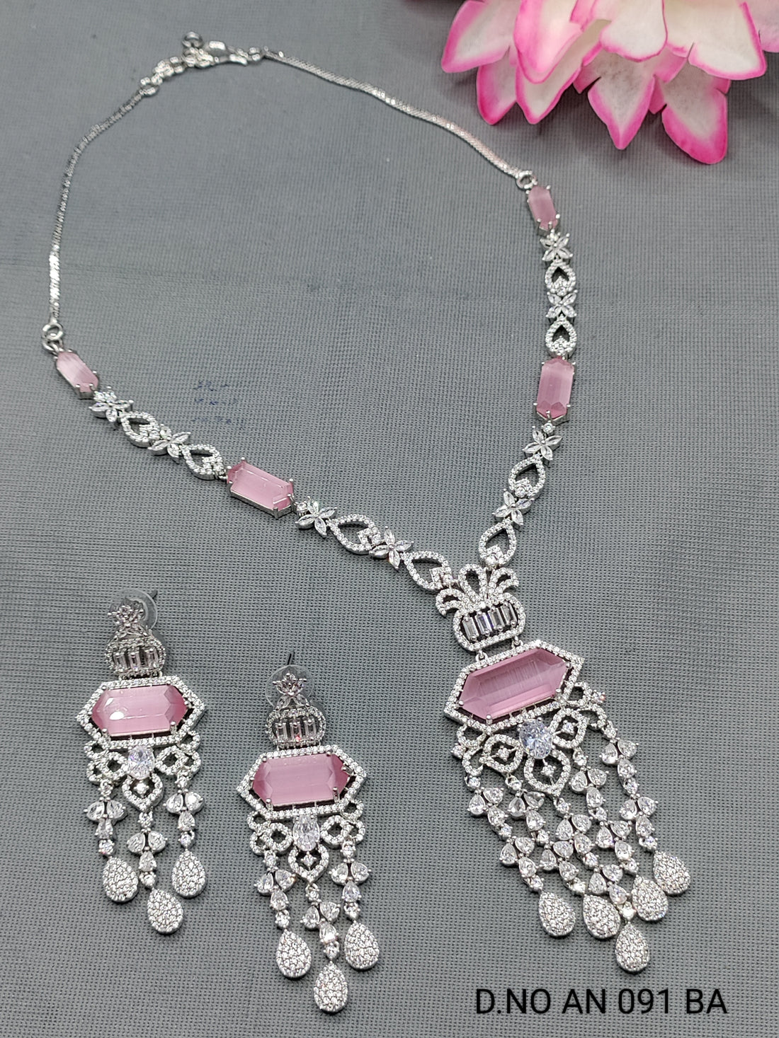 Cz Ad Rodium Necklace Set Sku AN 091 BA rchiecreation