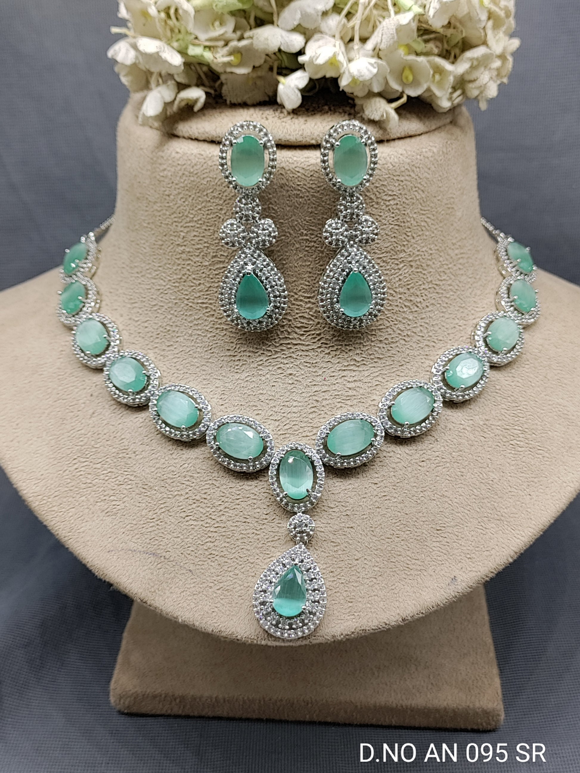Cz Ad Rodium Necklace Set Sku AN 095 SR rchiecreation