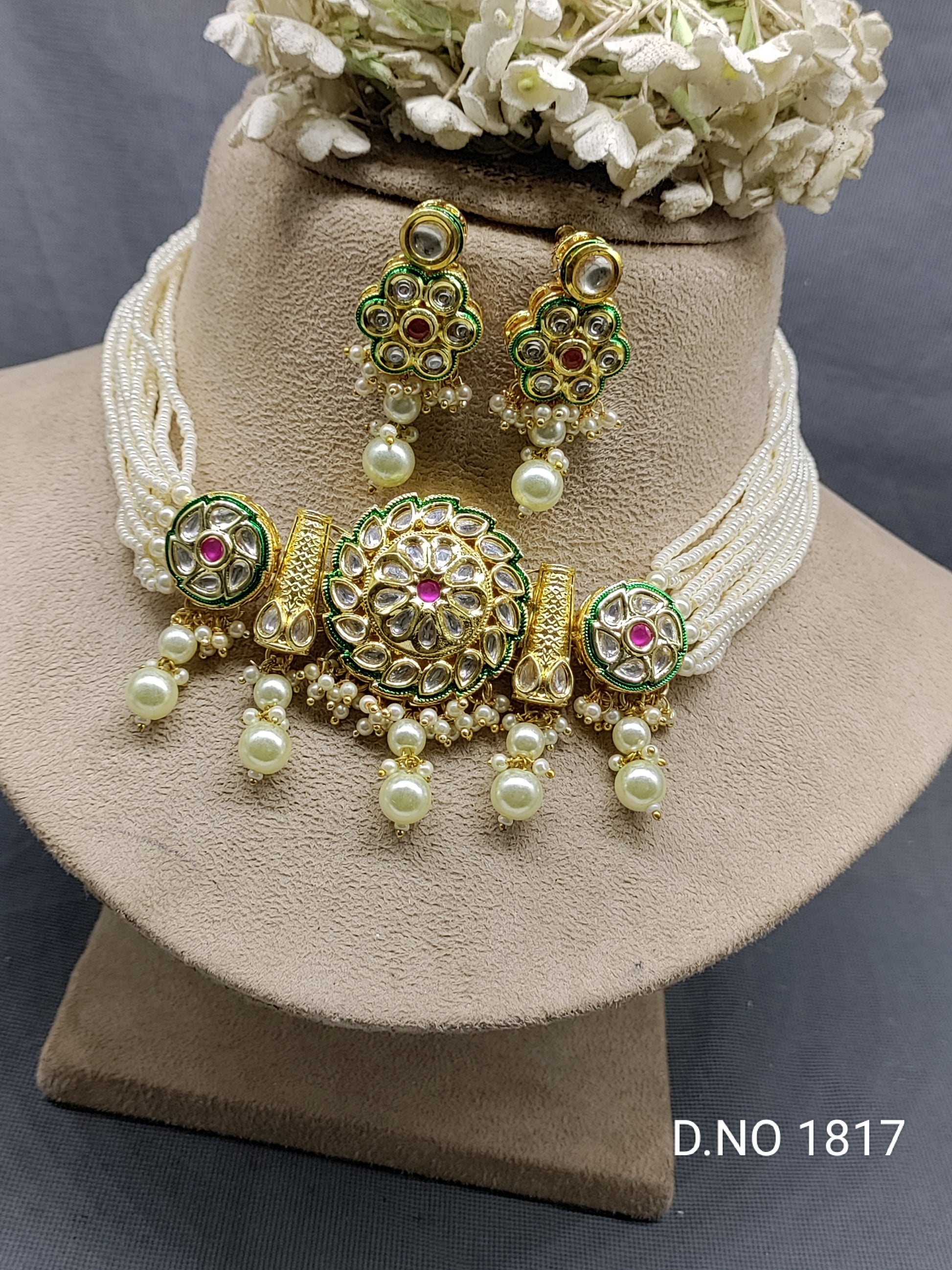 Kundan Golden Choker Necklace Sku 1817 D4 rchiecreation