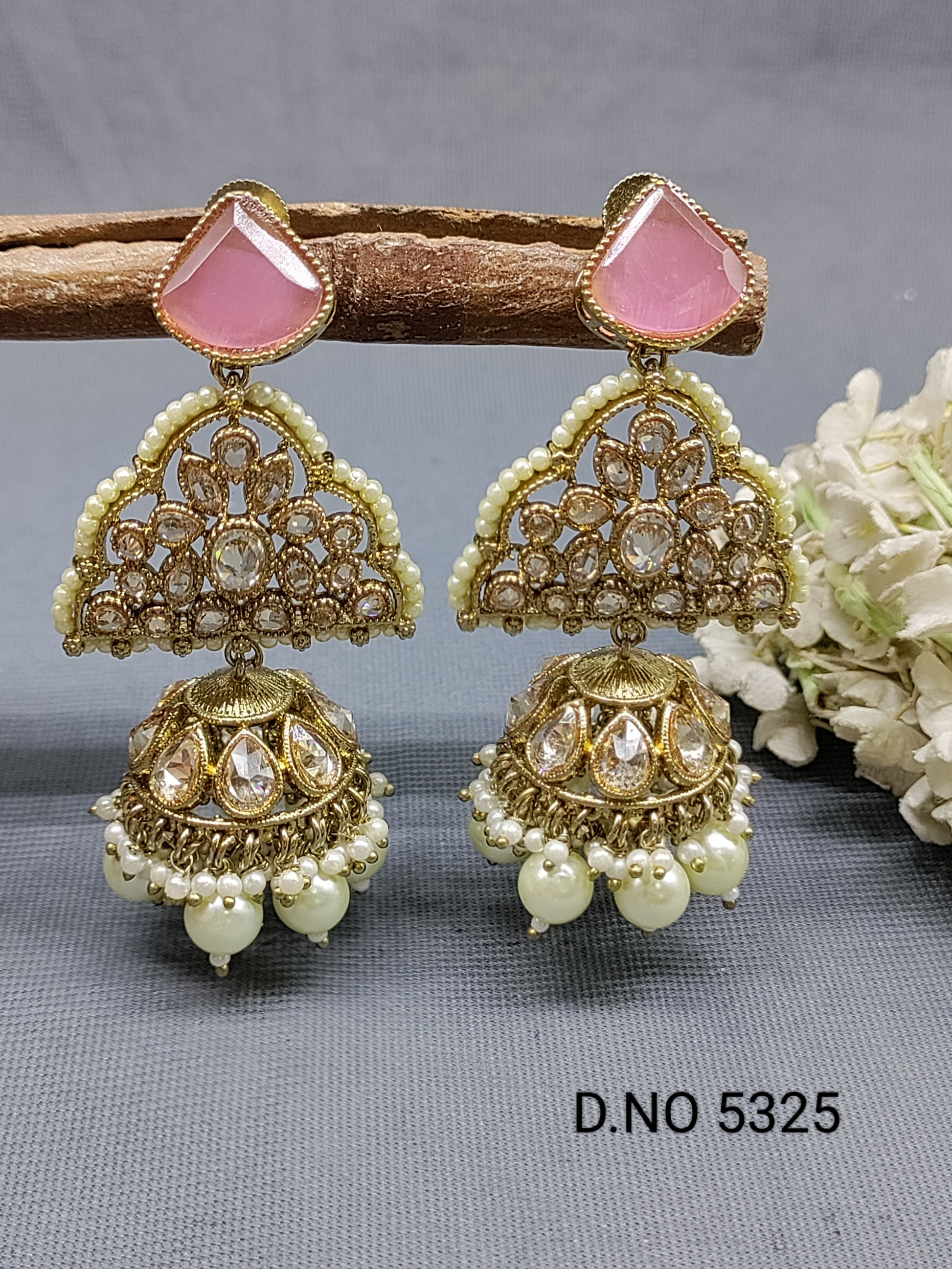 Polki Earring Mehndi Sku 5325 rchiecreation