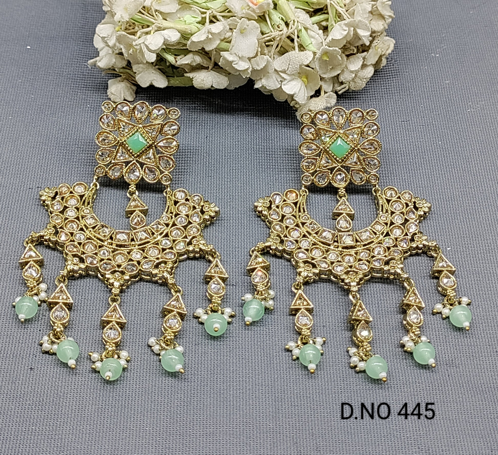 Polki Earring Mehndi Sku 445 rchiecreation