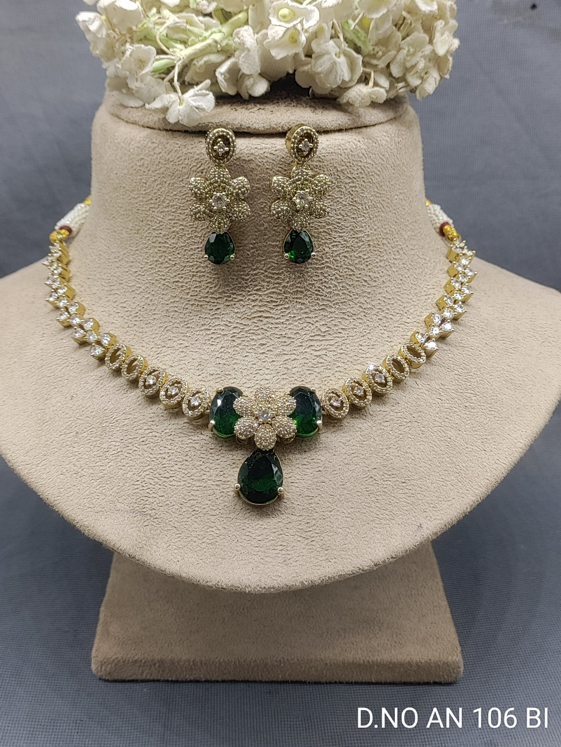Cz Ad Mehandi Necklace Set Sku AN 106 BI rchiecreation