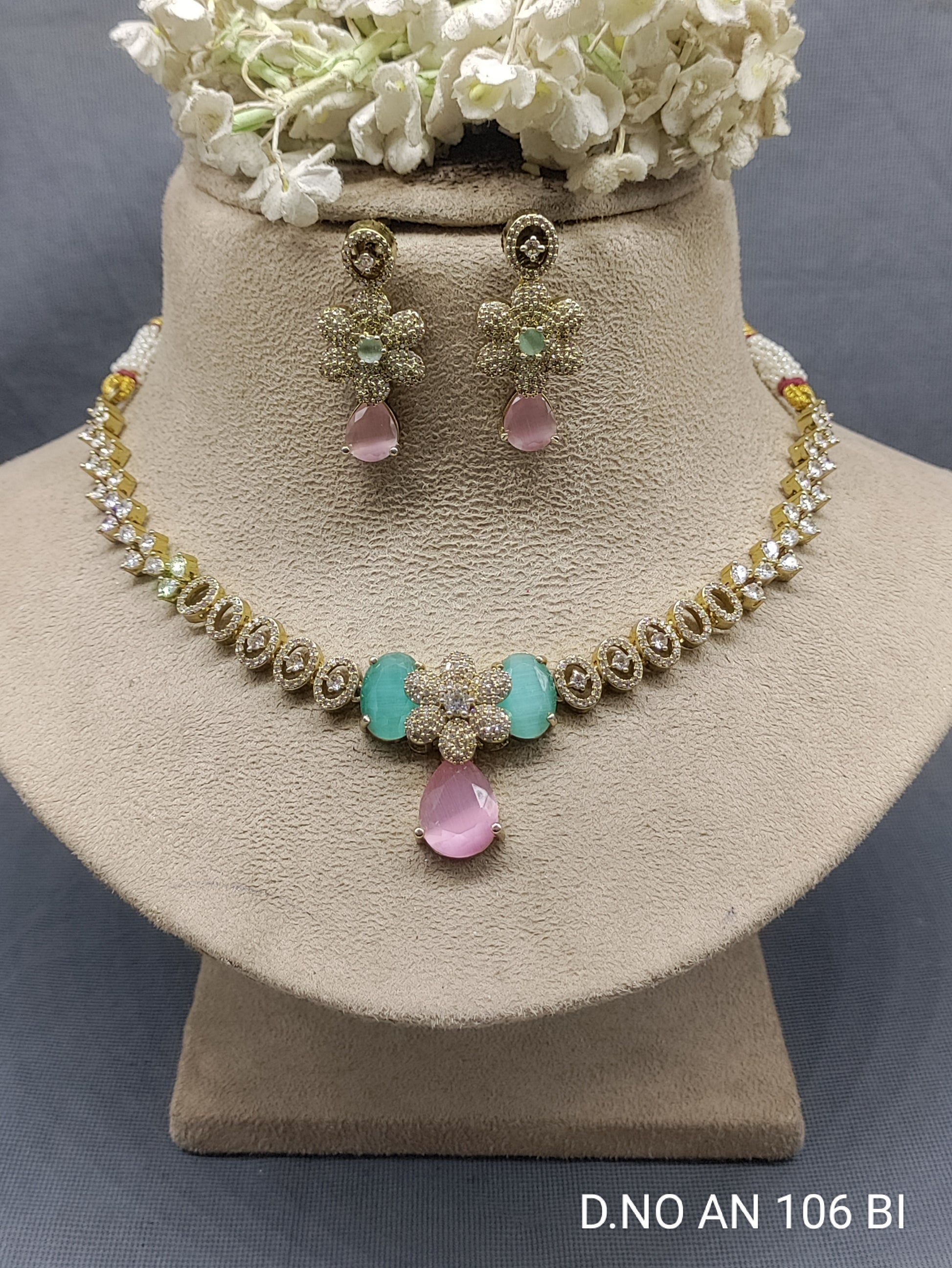 Cz Ad Mehandi Necklace Set Sku AN 106 BI rchiecreation