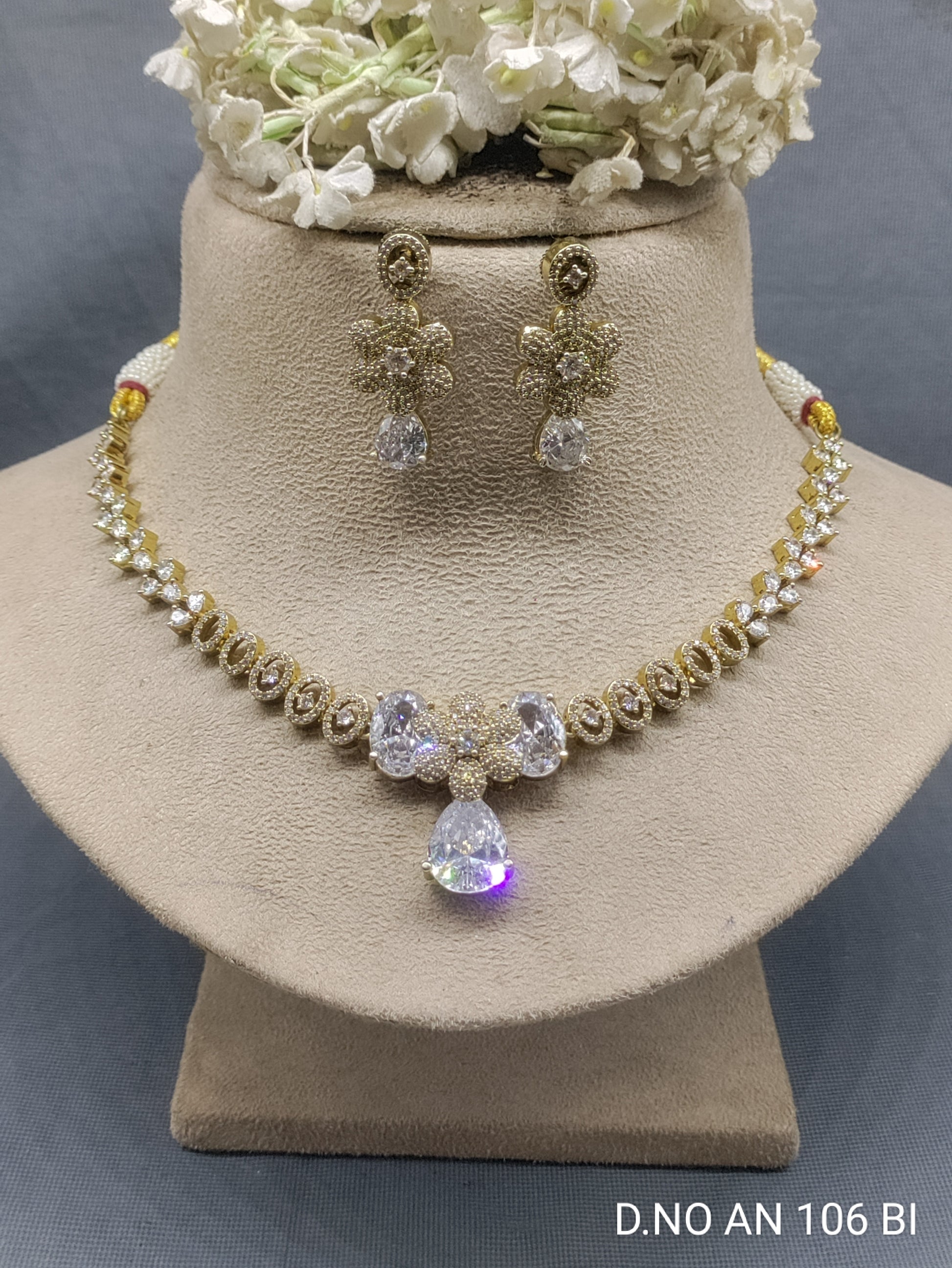 Cz Ad Mehandi Necklace Set Sku AN 106 BI rchiecreation