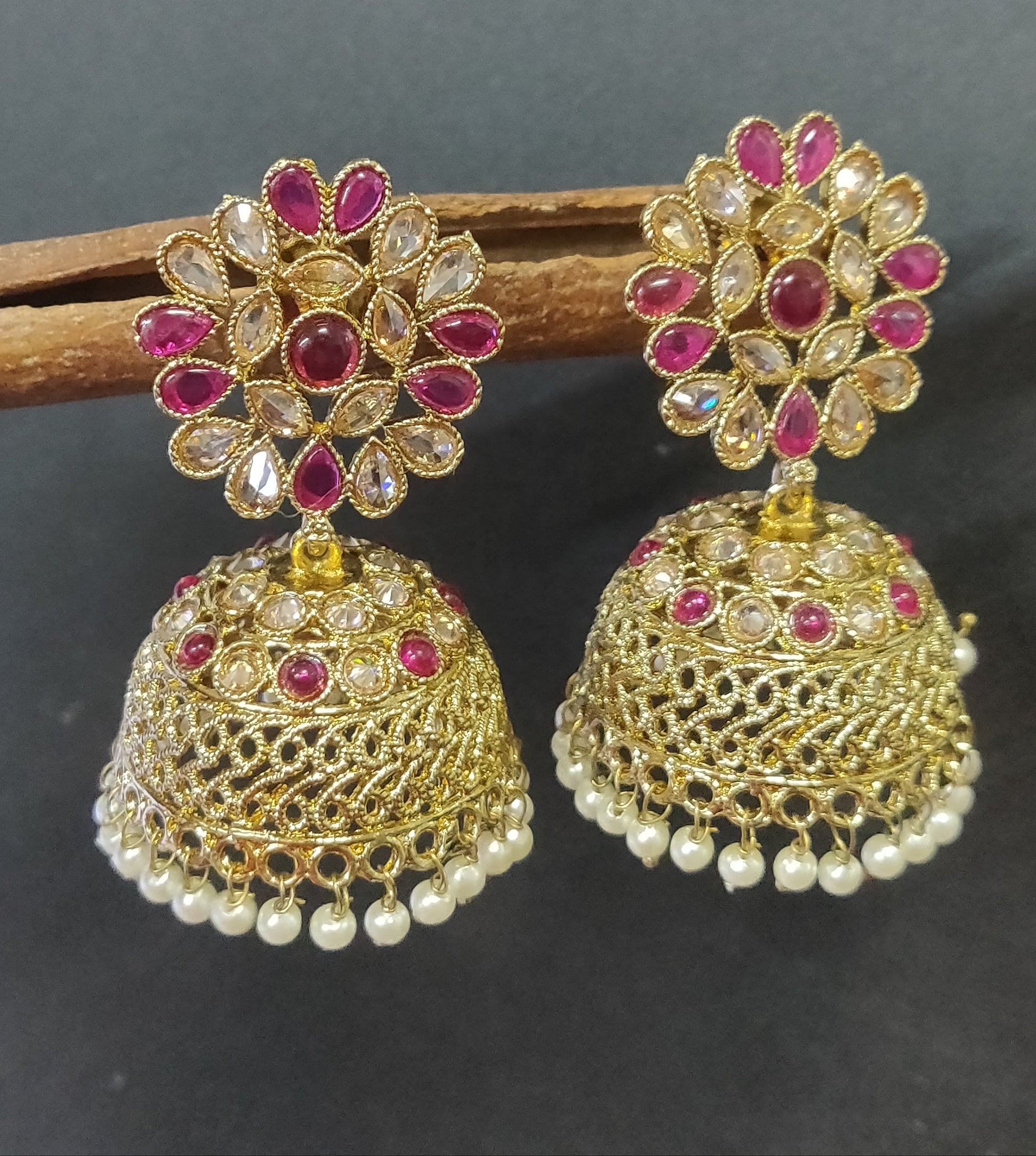 Polki Mehandi Jhumki Combo Earring Sku 697 rchiecreation