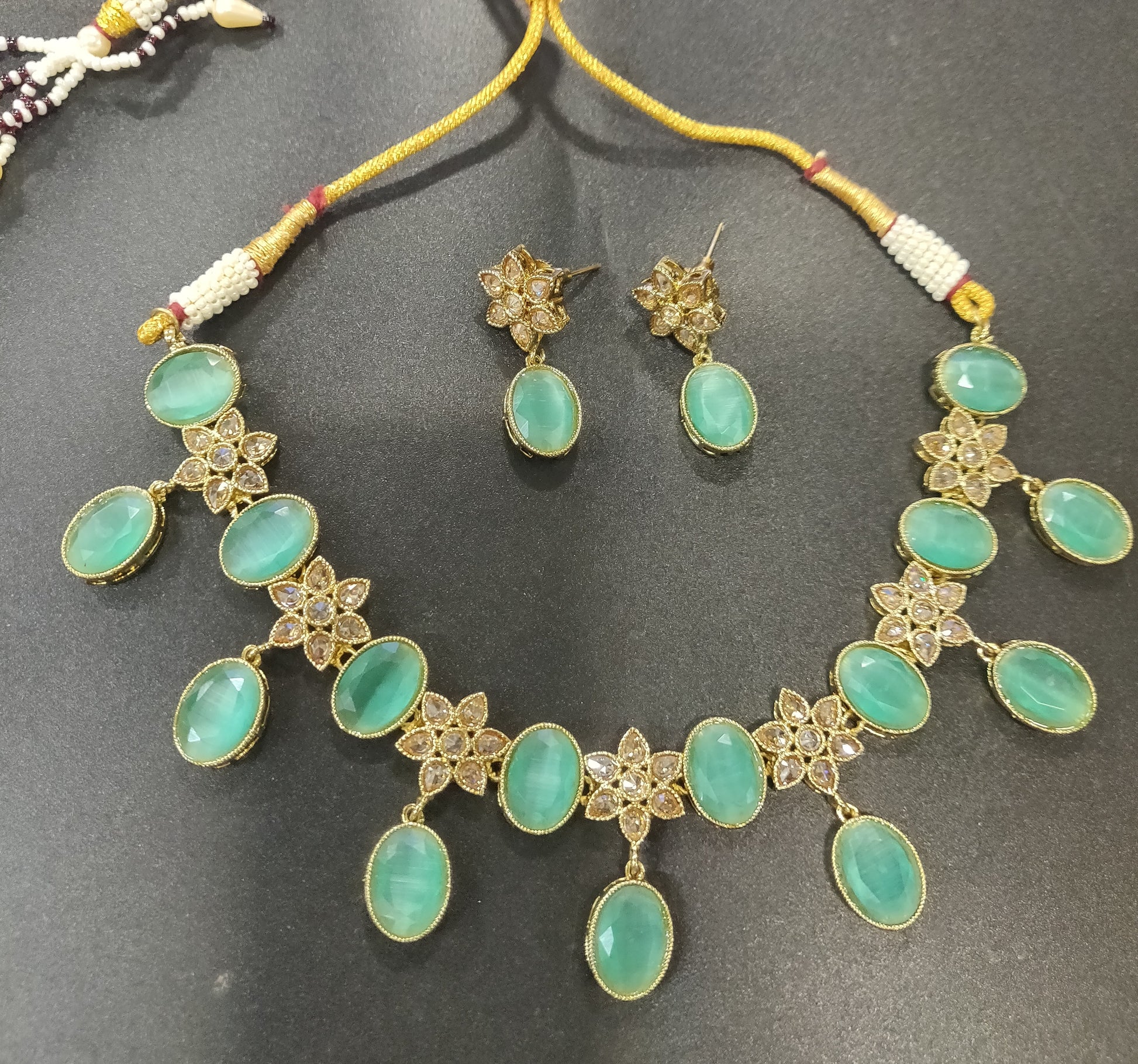Polki Necklace Mehndi Set Sku-5738 B2 rchiecreation