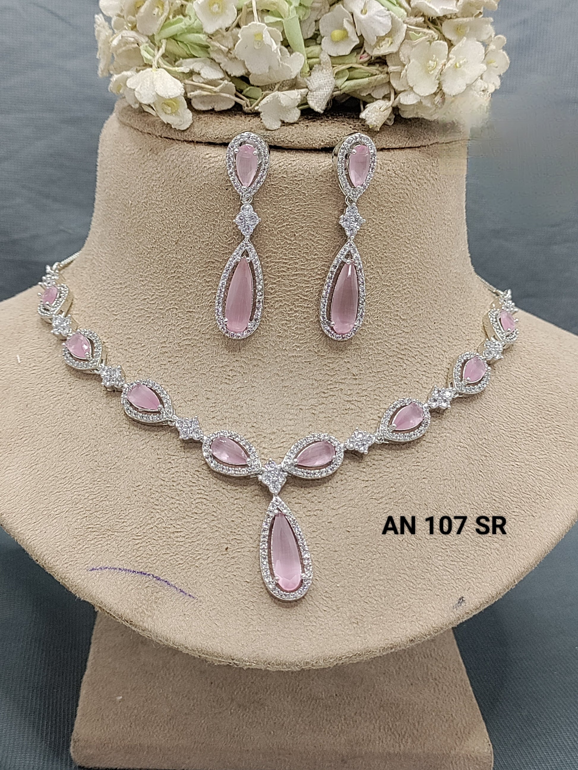 Cz Ad Rodium Necklace Sku AN 107 SR C3 rchiecreation