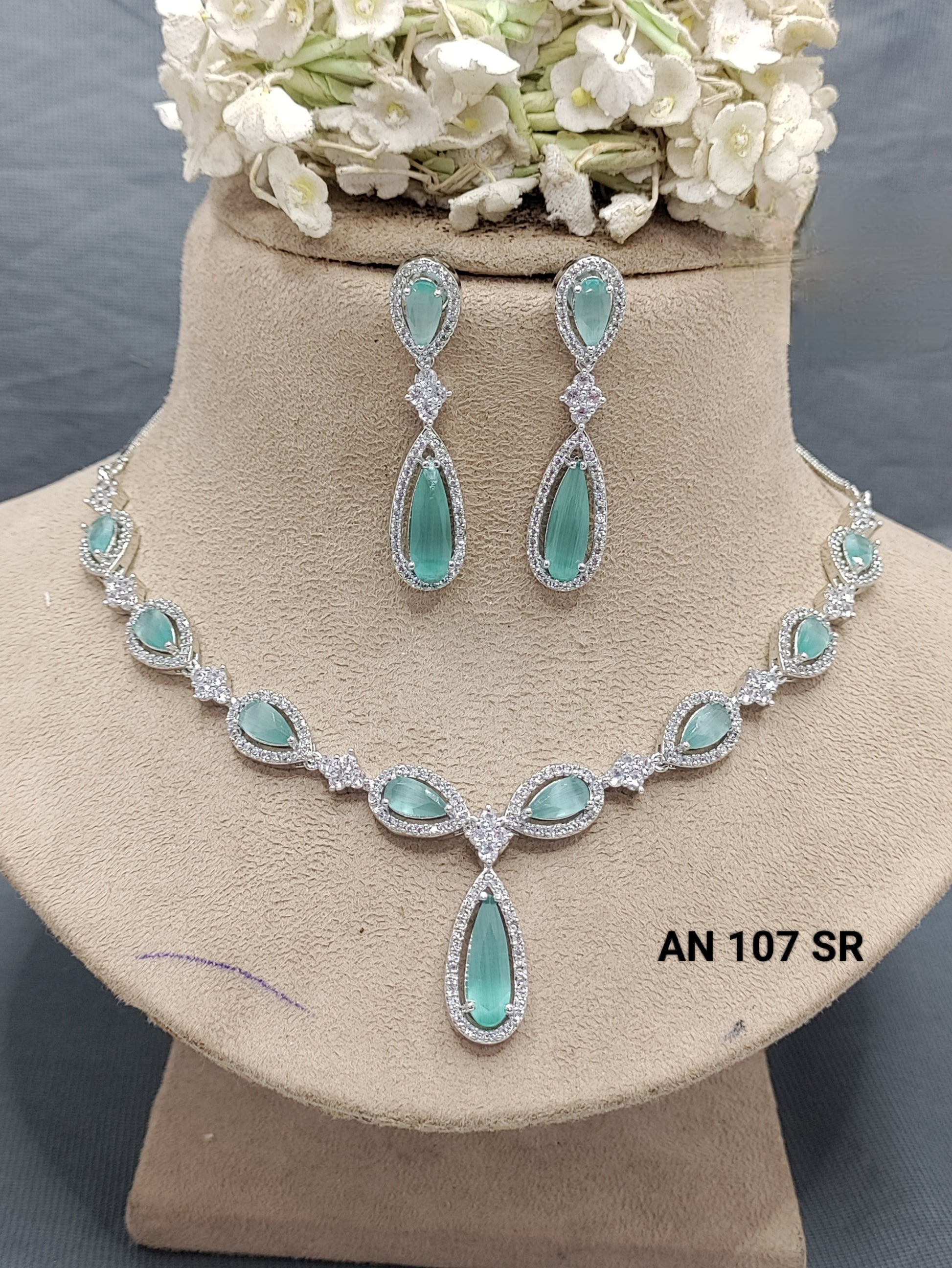Cz Ad Rodium Necklace Sku AN 107 SR C3 rchiecreation
