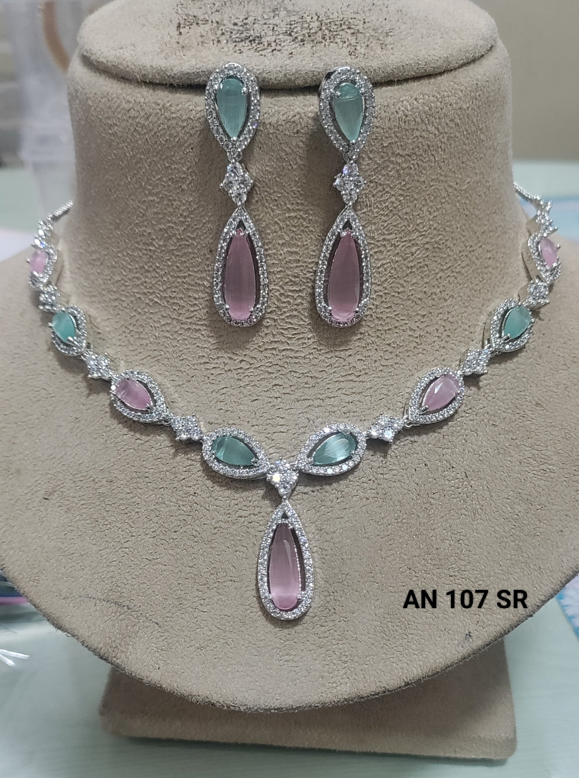 Cz Ad Rodium Necklace Sku AN 107 SR C3 rchiecreation