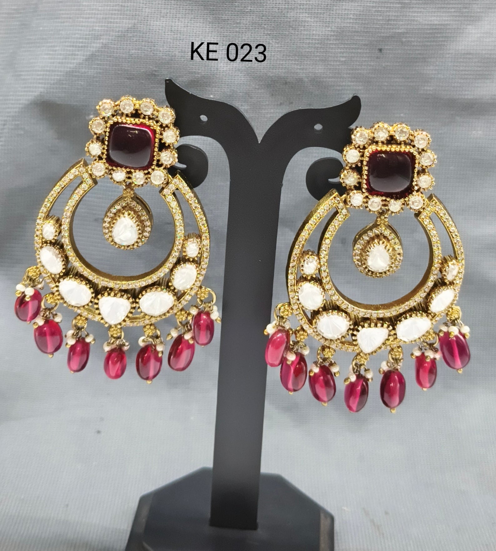 Moissanite Kundan Earring SKU KE 023 SL C1 rchiecreation
