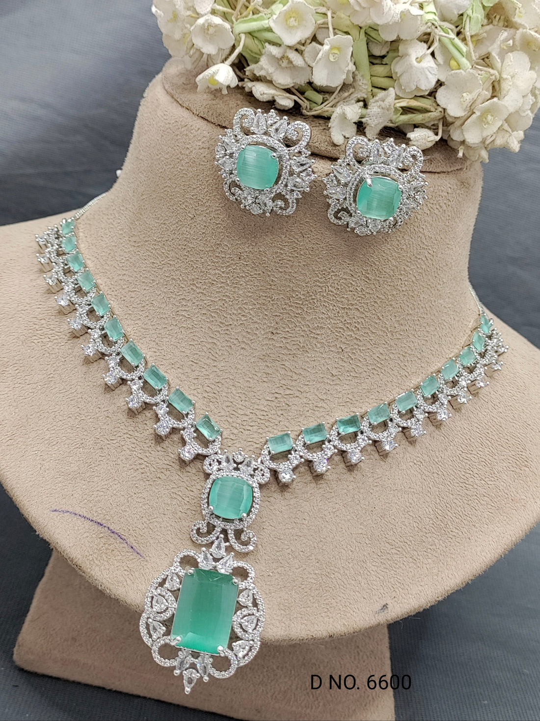 Celebrity American Diamond Rodium Necklace Sku-6600 D5 rchiecreation