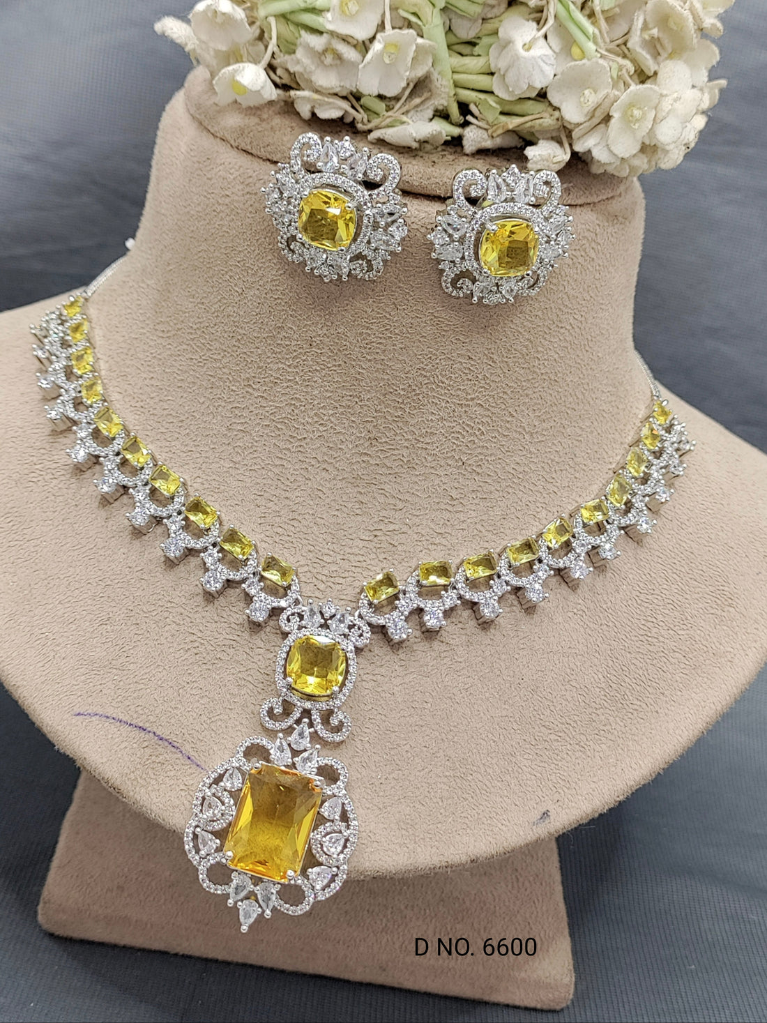 Celebrity American Diamond Rodium Necklace Sku-6600 D5 rchiecreation