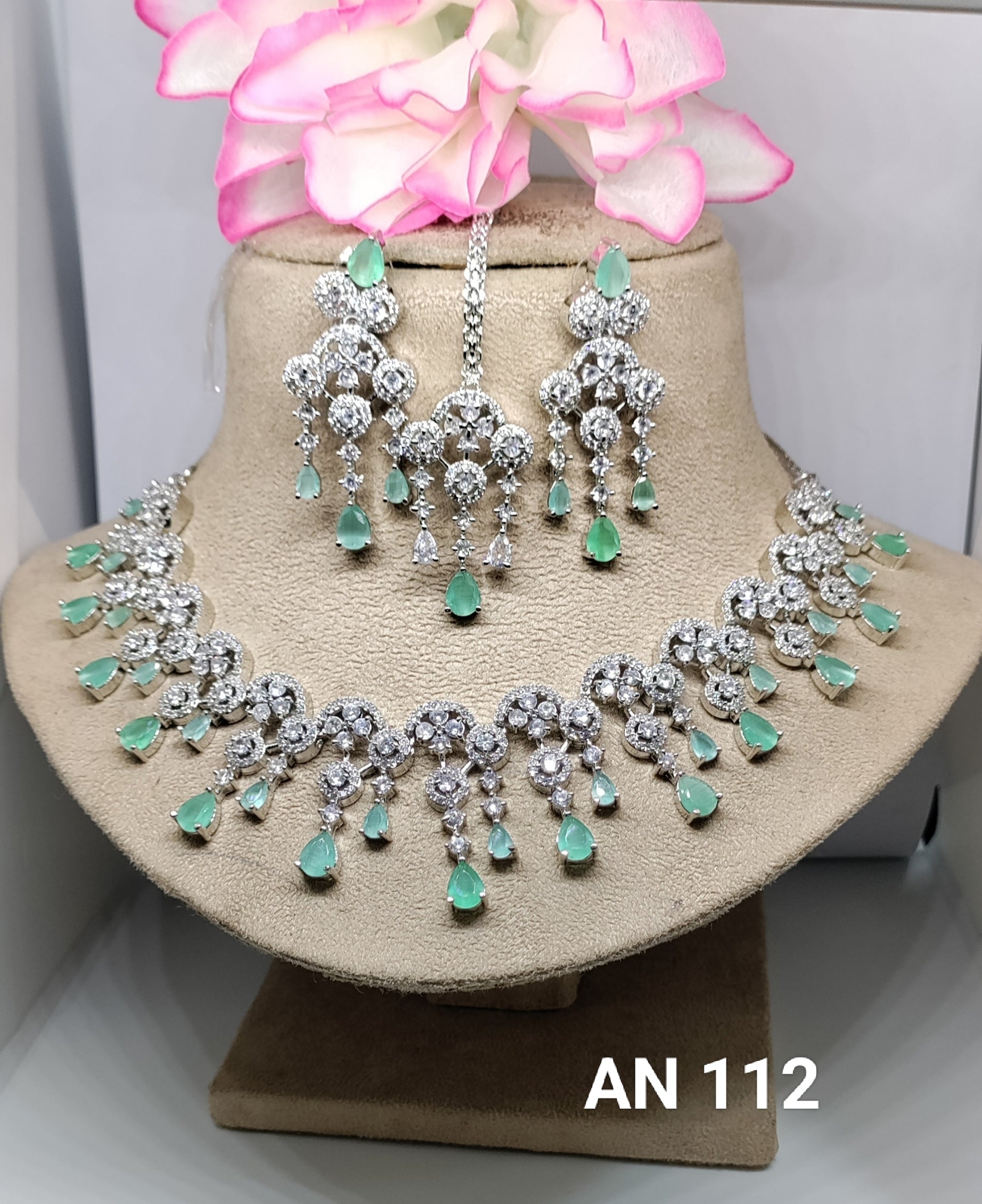 Cz Ad Rodium Necklace Set SKU AN 112 rchiecreation