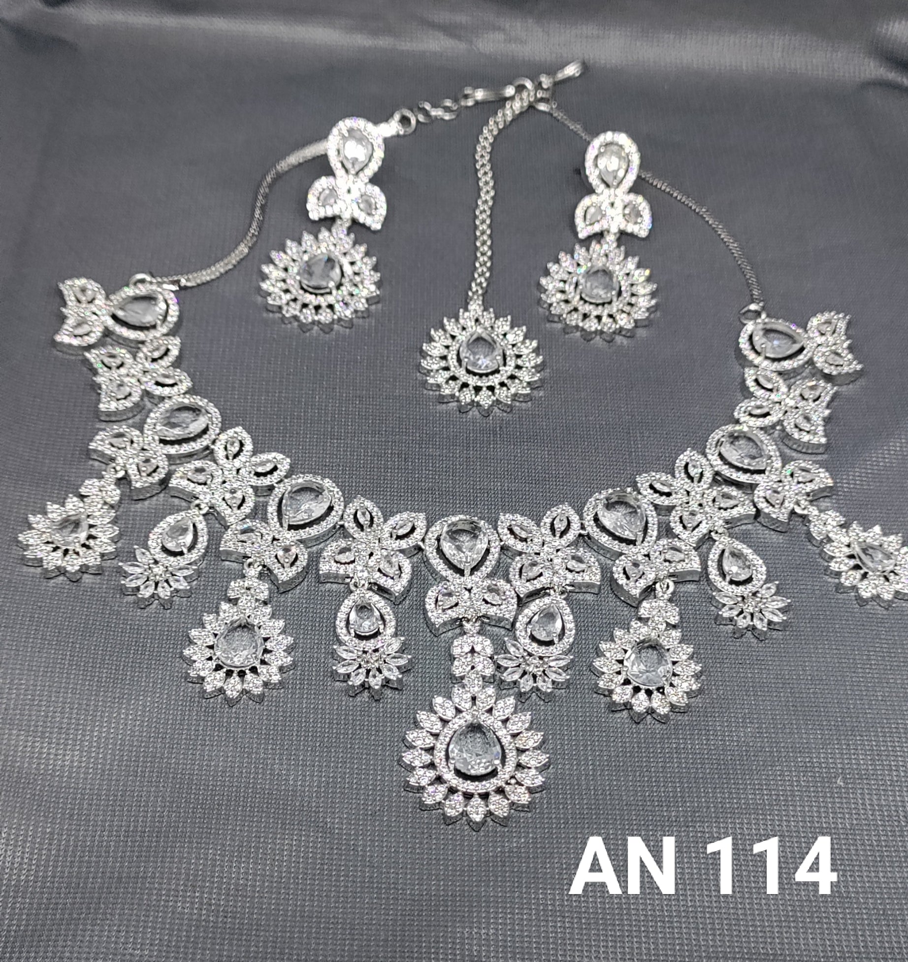 Cz Ad Rodium Necklace Set SKU AN 114 rchiecreation