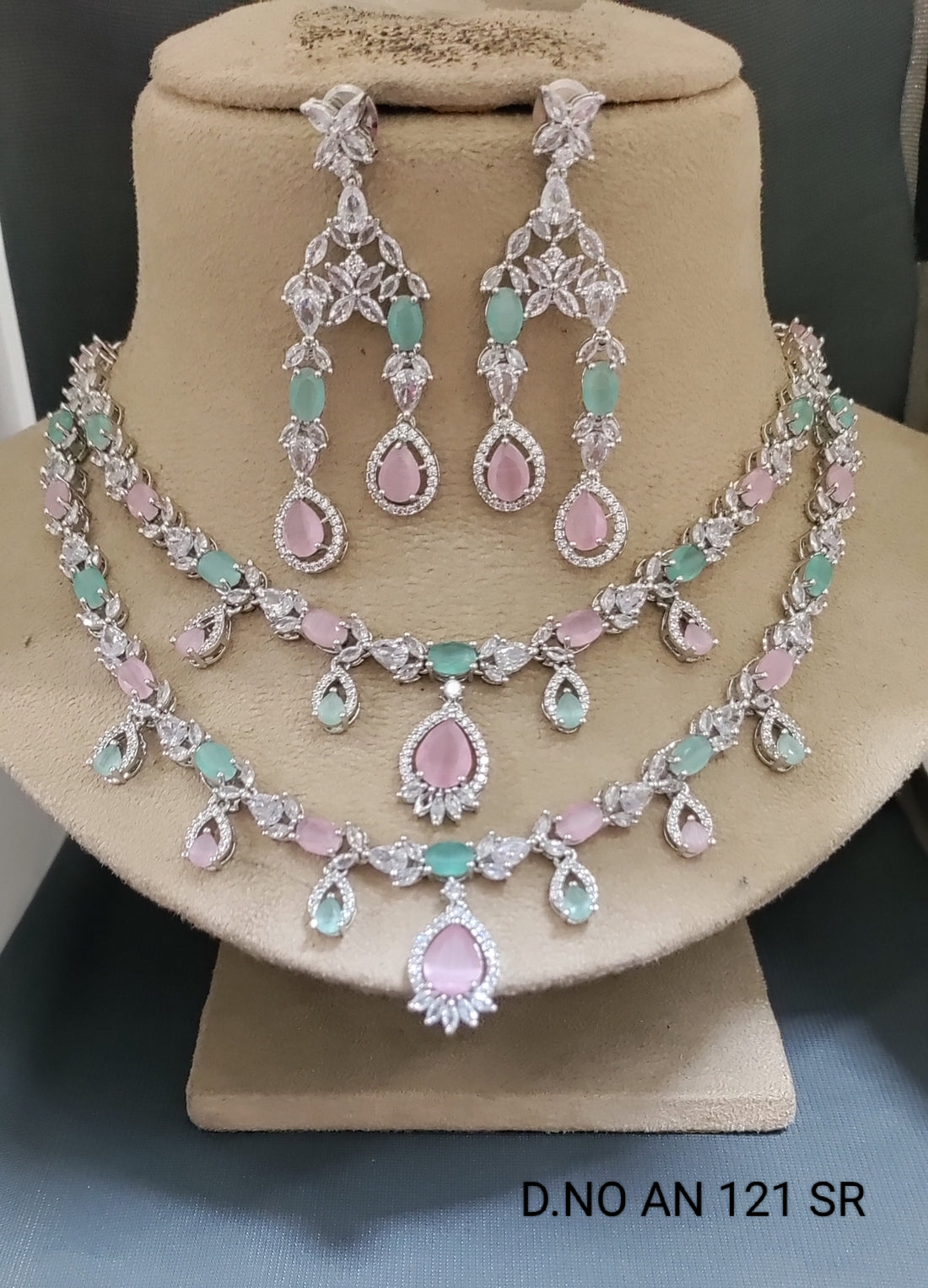 Cz Ad Rodium Necklace Set Sku AN 121 SR/C-8