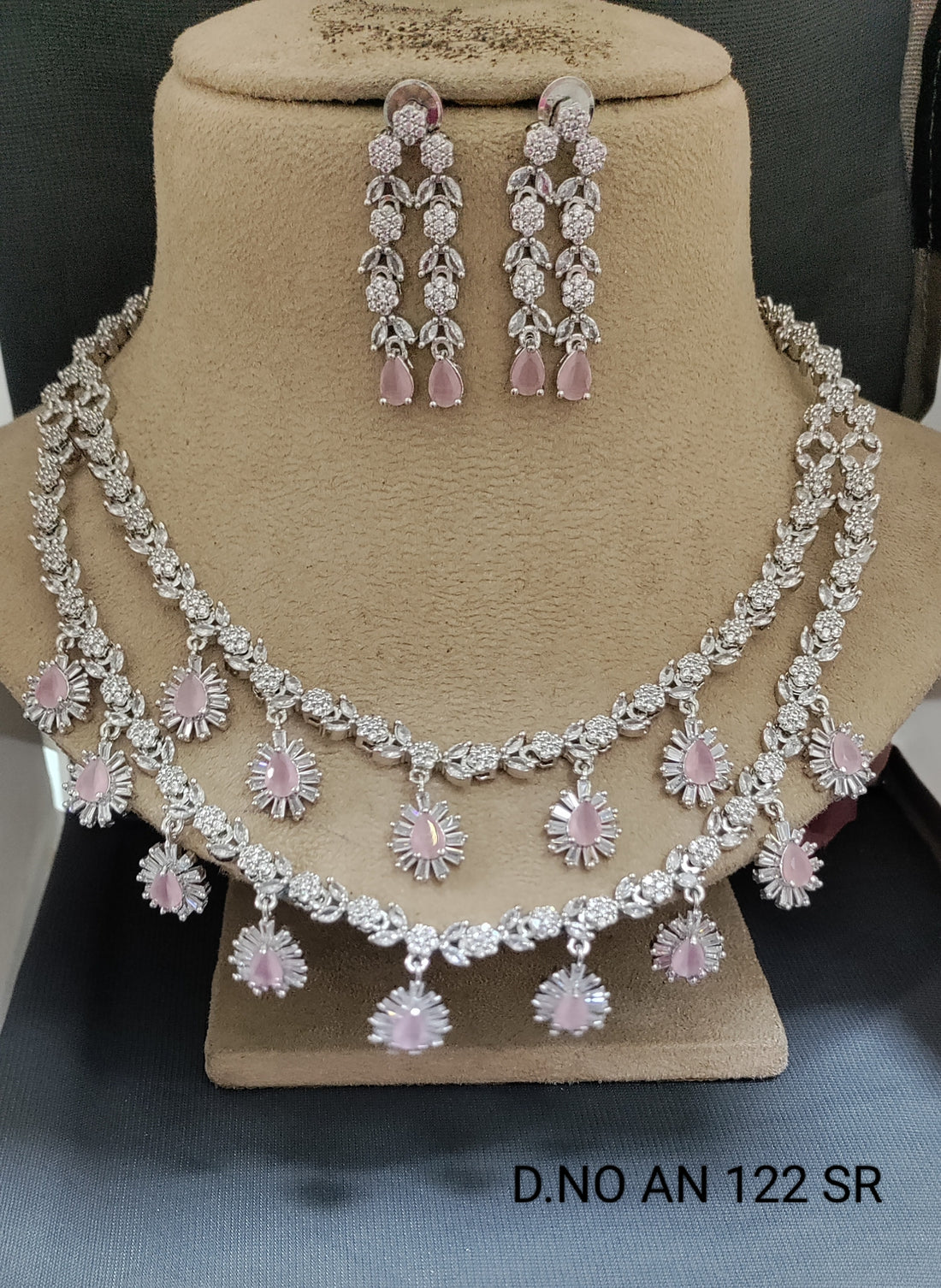 Cz Ad Rodium Necklace Set Sku AN 122 SR/C-8