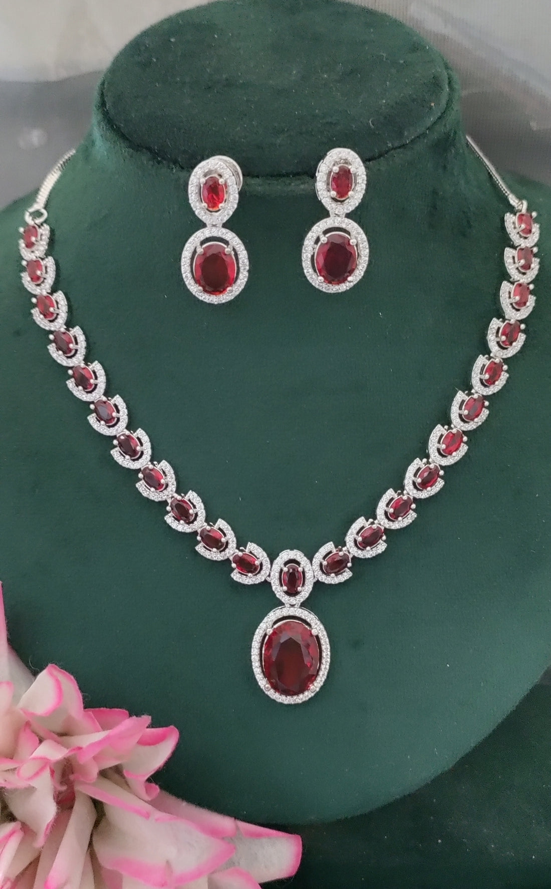 Cz Ad Rodium Necklace Set Sku AN 358 SR/C-3