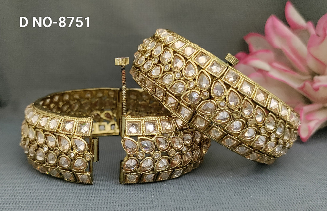 Mehandi Polki Openable Bangles Sku-8751