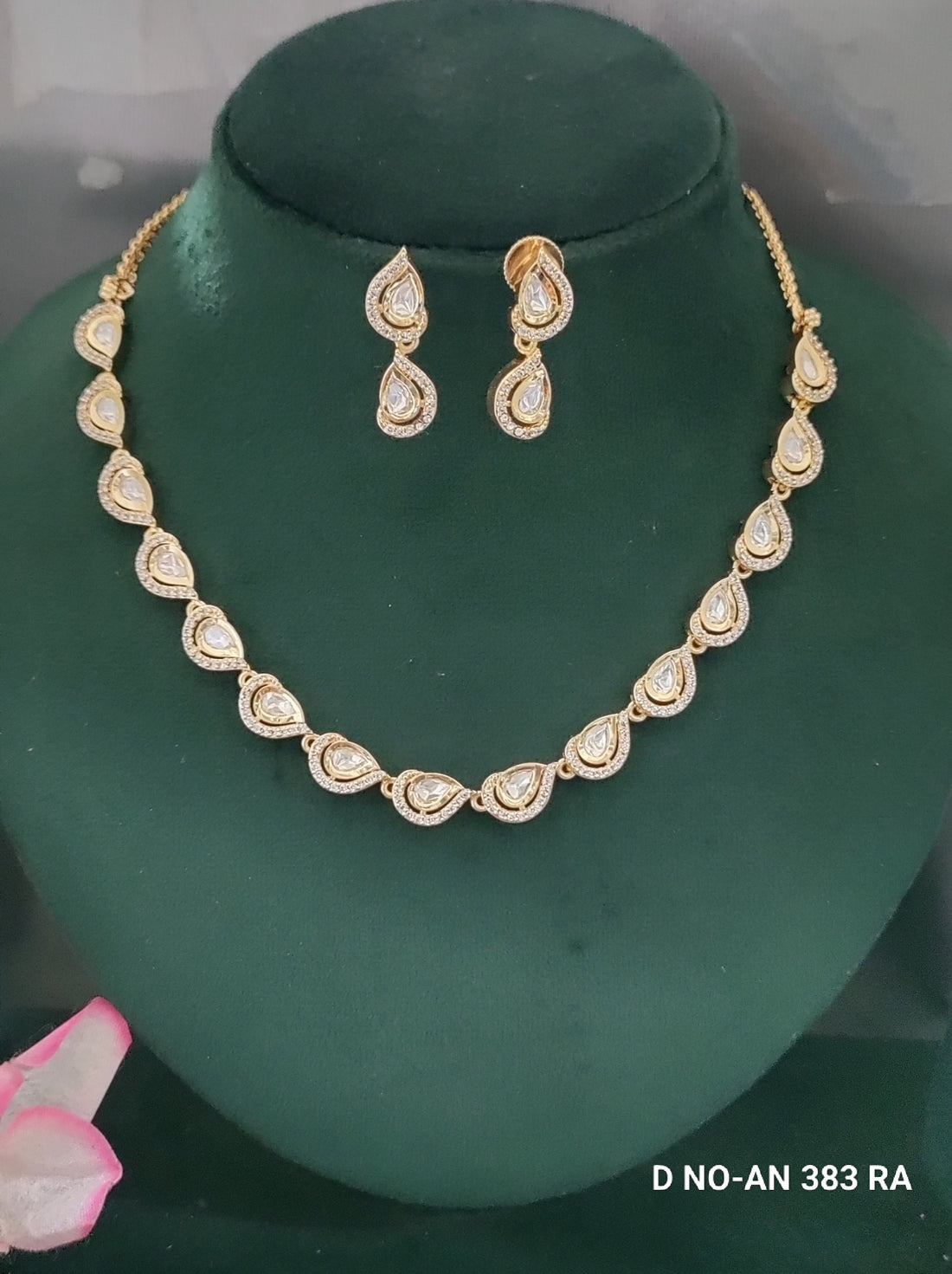 Golden Kundan AD Necklace SKu-AN 383 RA D4