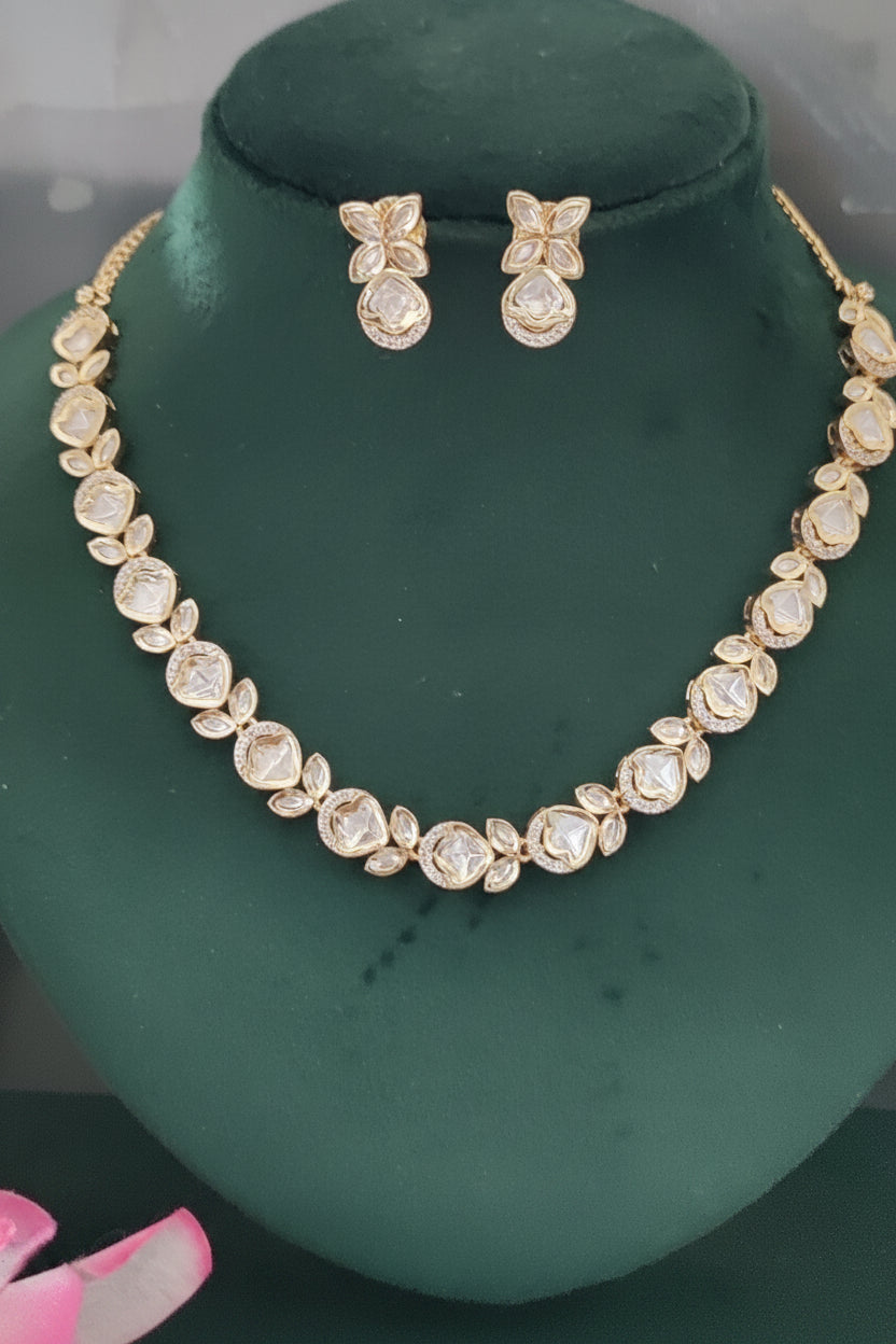 Golden Kundan AD Necklace SKu-AN 384 RA D4