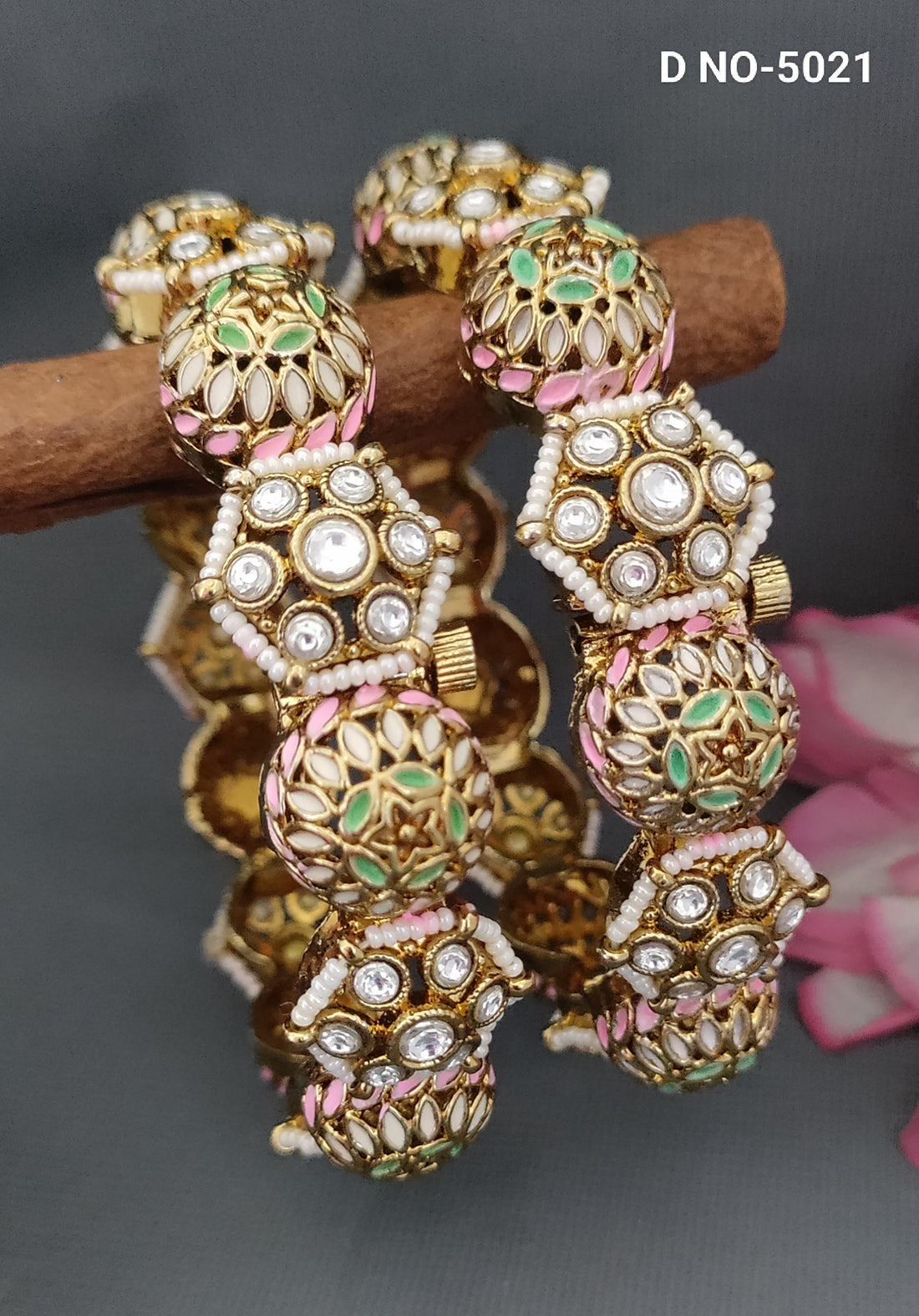 Mehandi Kundan Minakari Bangles SKU-5021